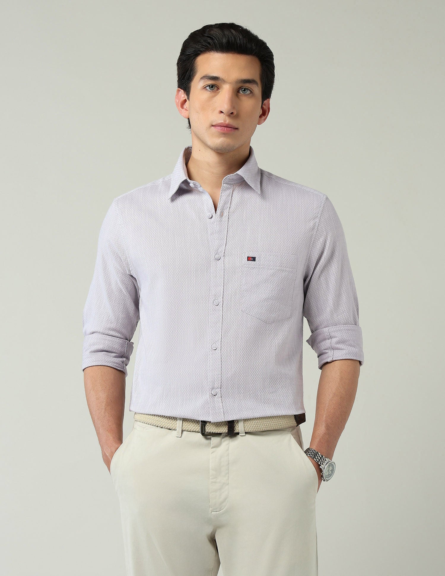 Corporate Ready Modern Slim Fit Self-Design Shirt