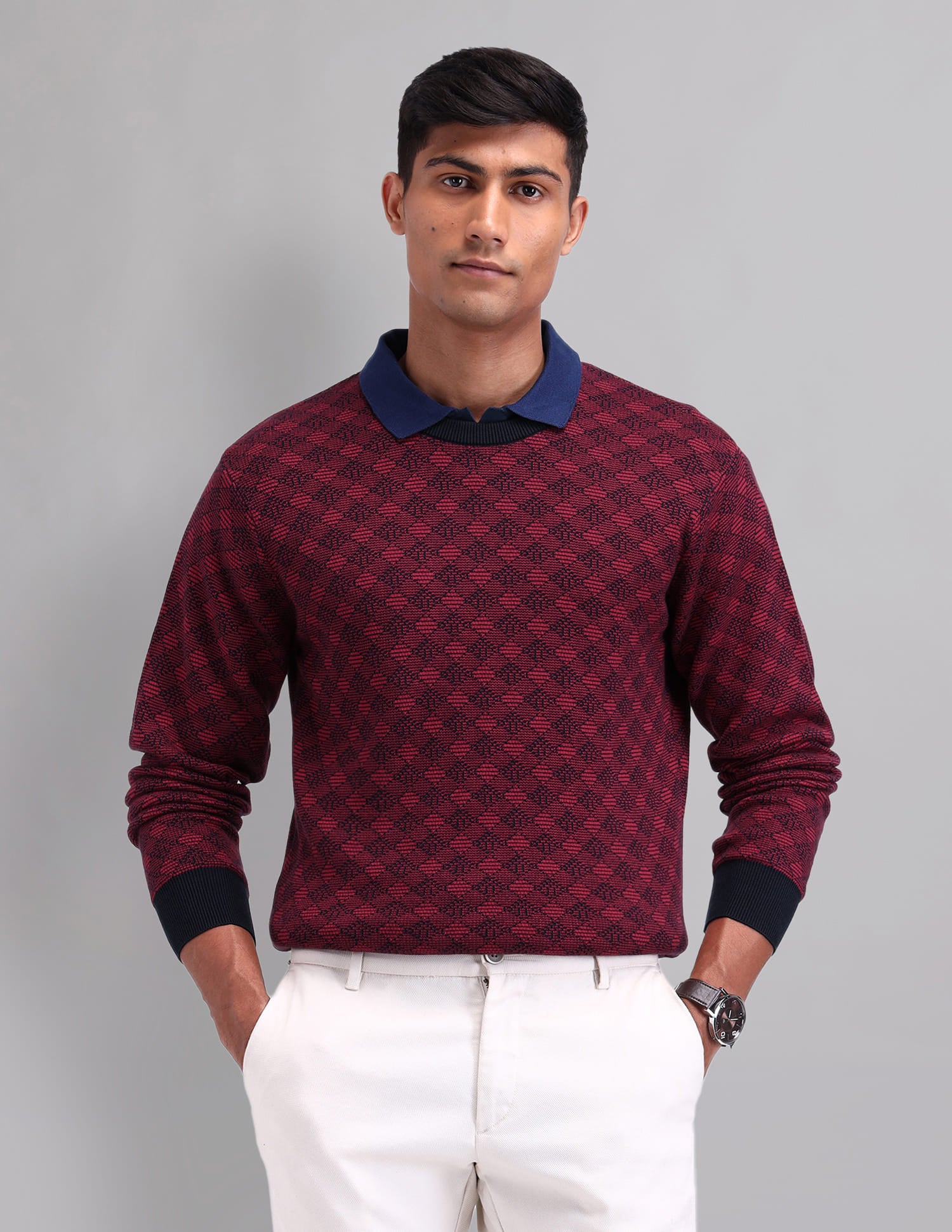 Elevated Essential Modern Slim Fit Patterned Knit Sweater