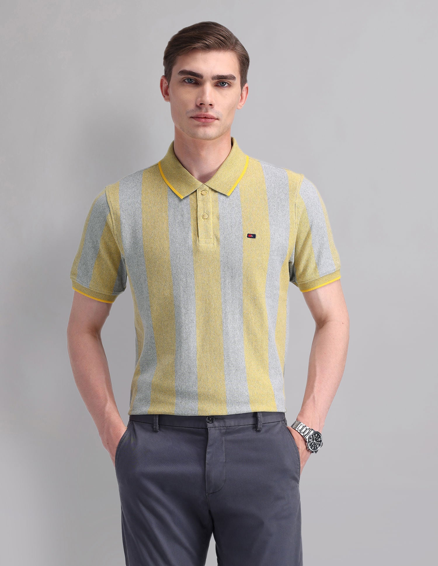 City-Edged Vertical Striped Modern Slim Polo Shirt
