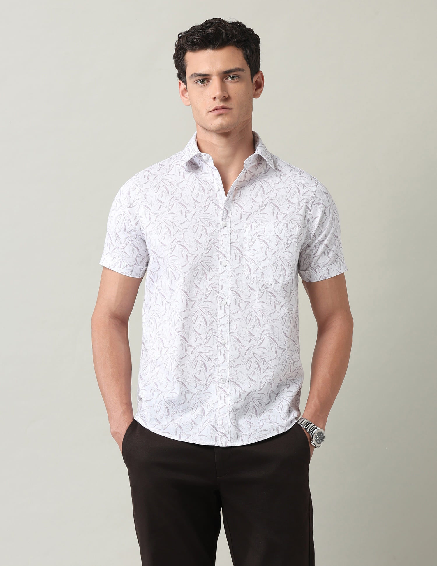 Everyday Luxe Floral Printed Slim Fit Twill Shirt