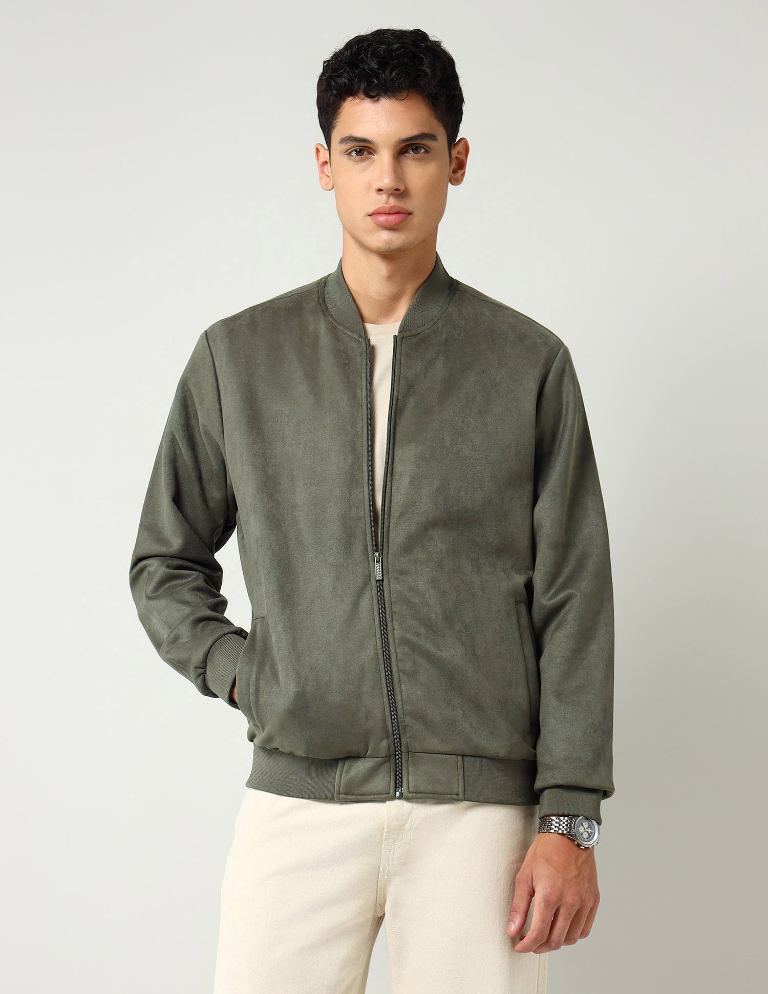 Mid-day Breeze Modern Slim Fit Suede Bomber Jacket