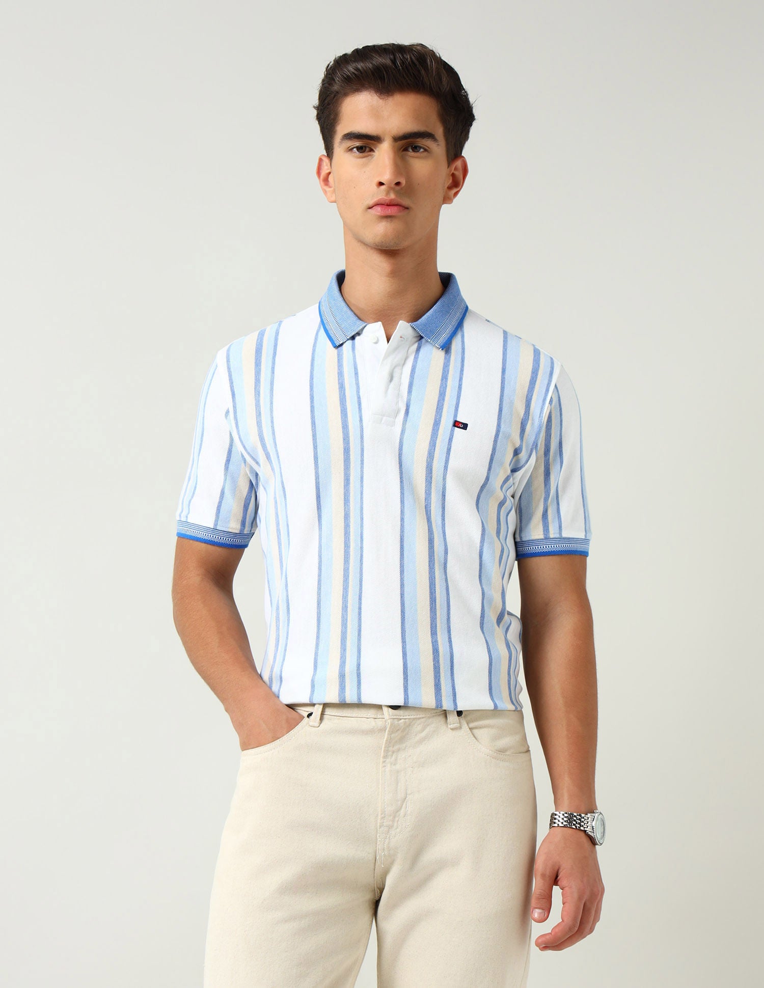 Infinite Vogue Modern Slim Fit Vertical Striped Polo Shirt
