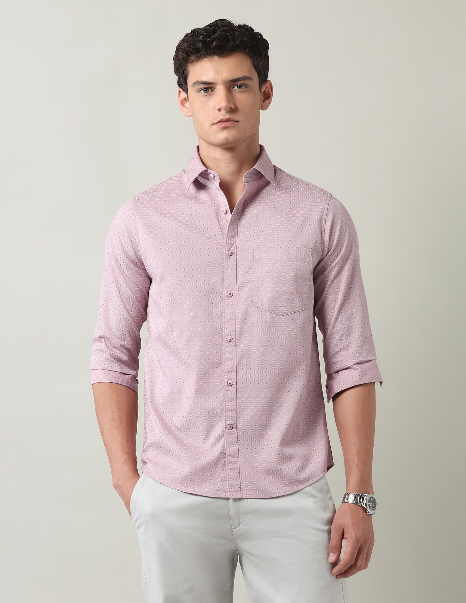 Everyday Luxe Floral Printed Slim Fit Twill Shirt