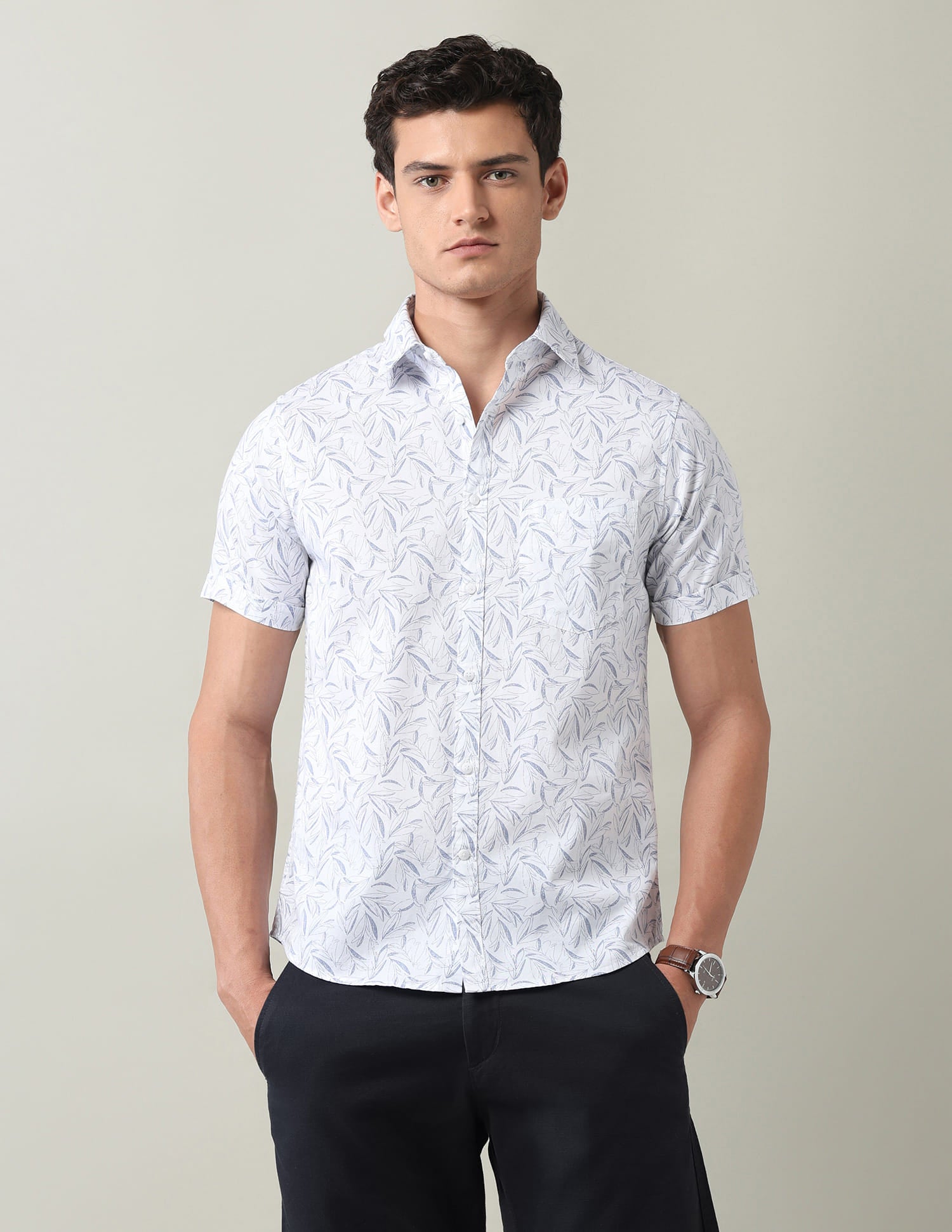 Everyday Luxe Floral Printed Slim Fit Twill Shirt