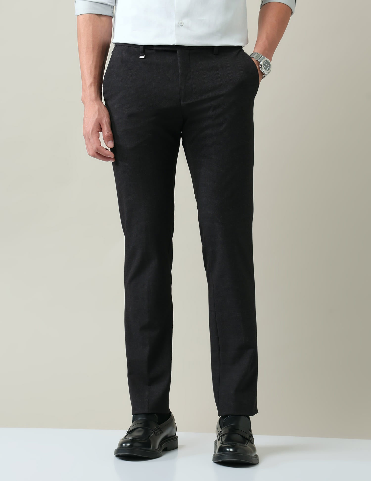 Checked Dobby Regular Fit Trousers
