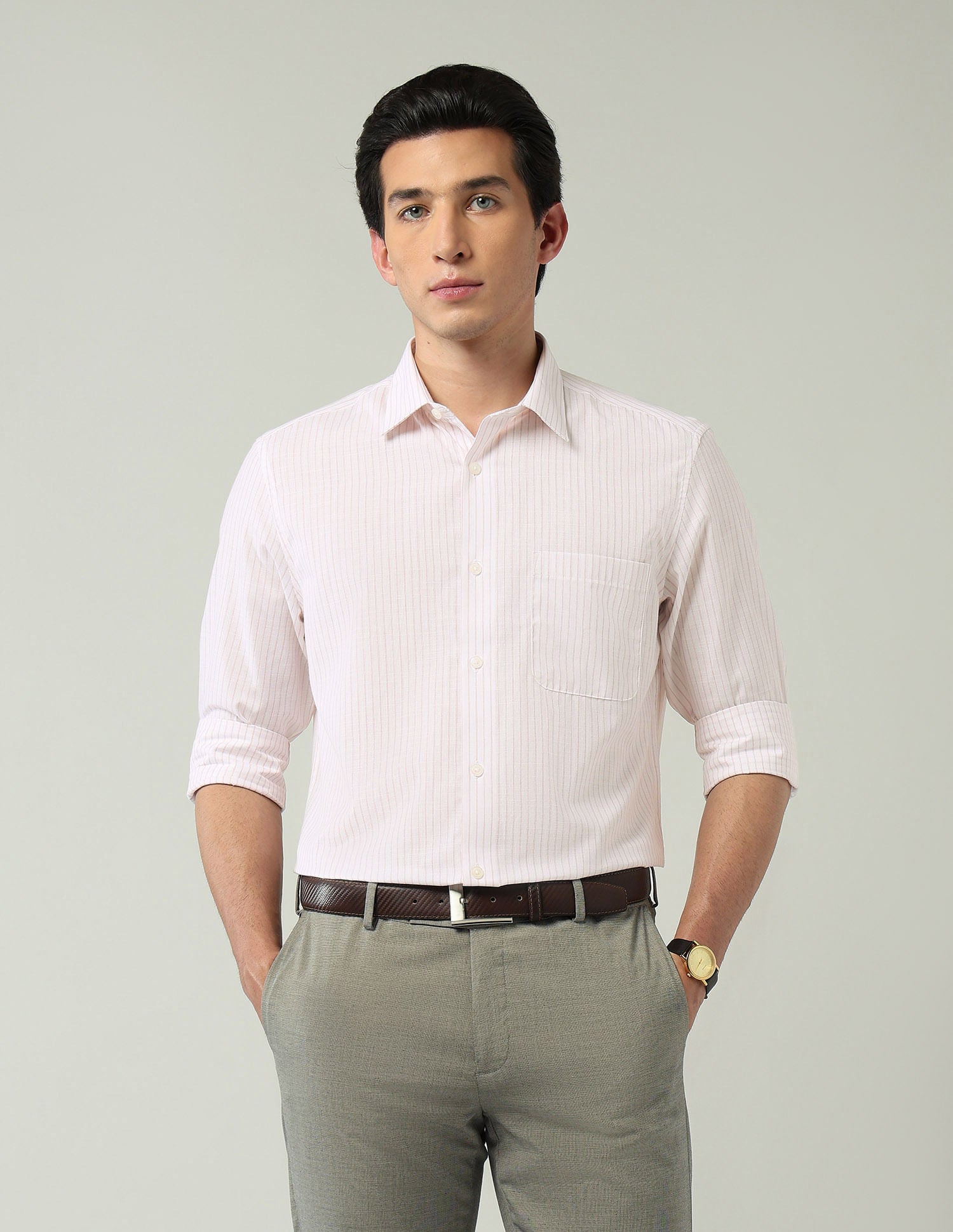 Wardrobe-Coded Regular Fit Vertical Striped Shirt