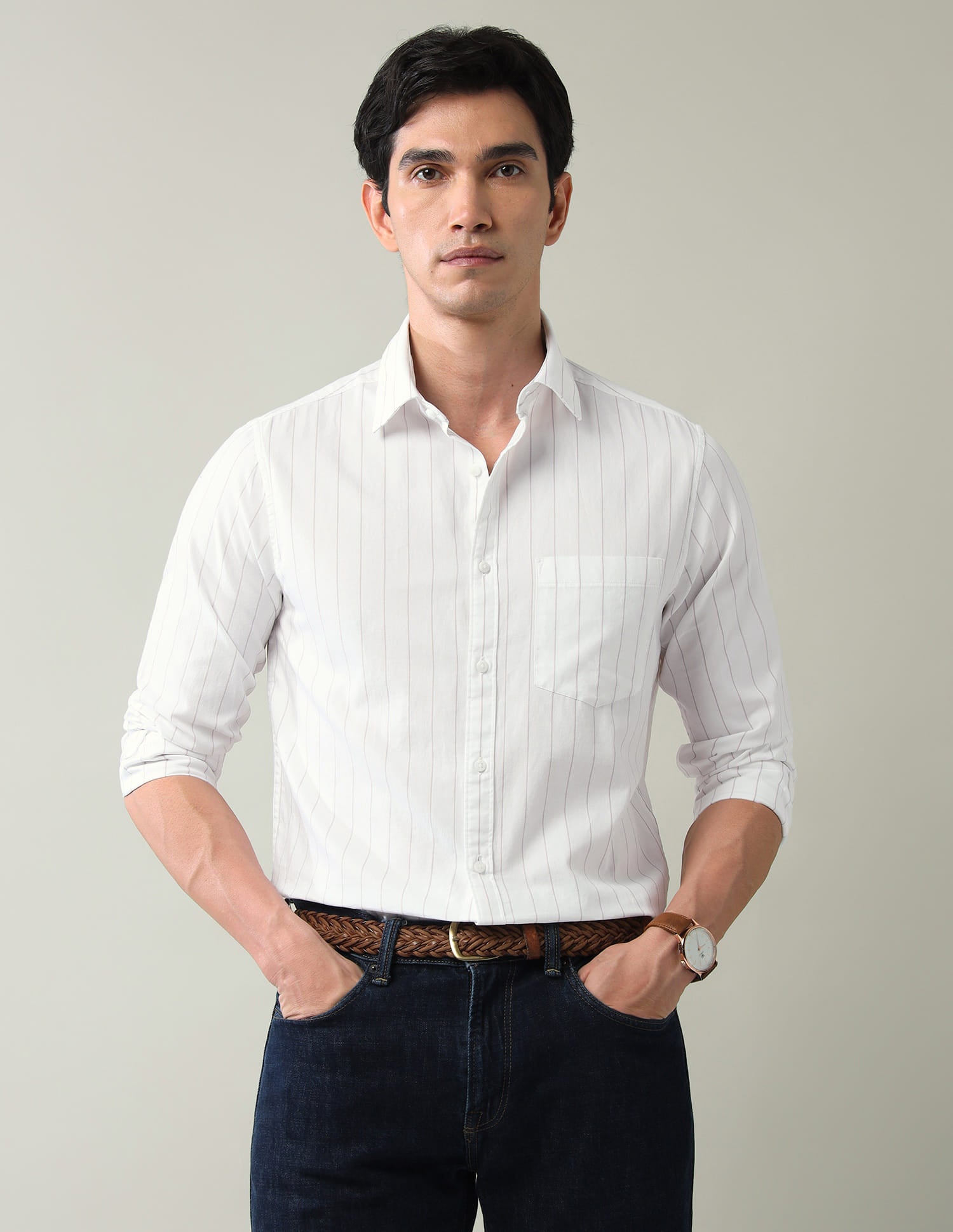 Vertical Striped Twill Slim Fit Shirt