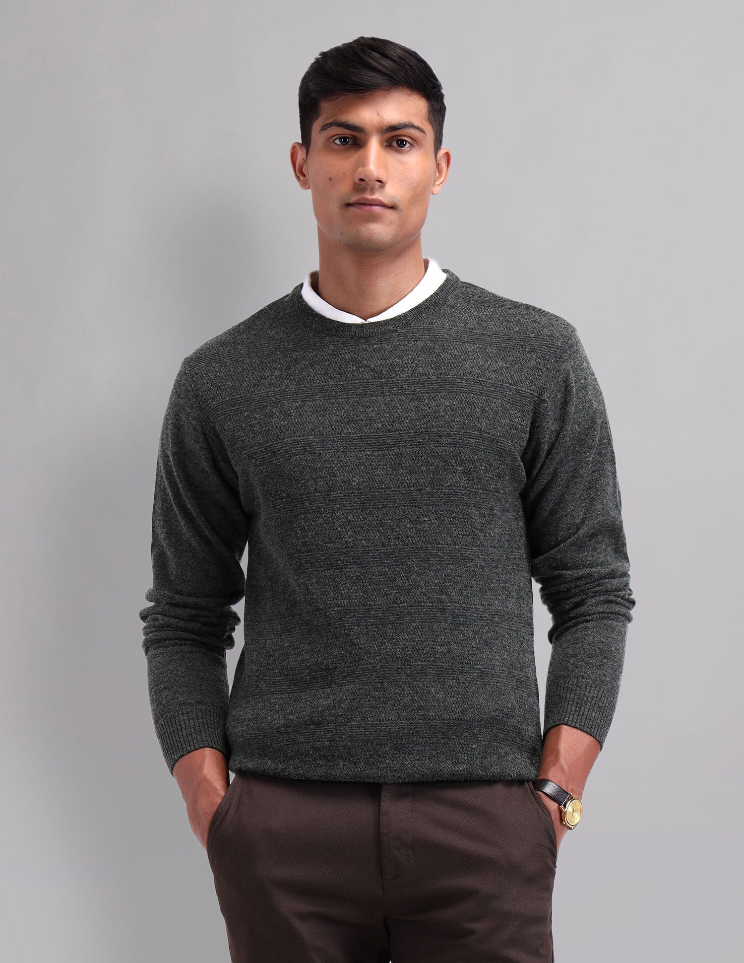 Elevated Essential Modern Slim Fit Patterned Knit Sweater