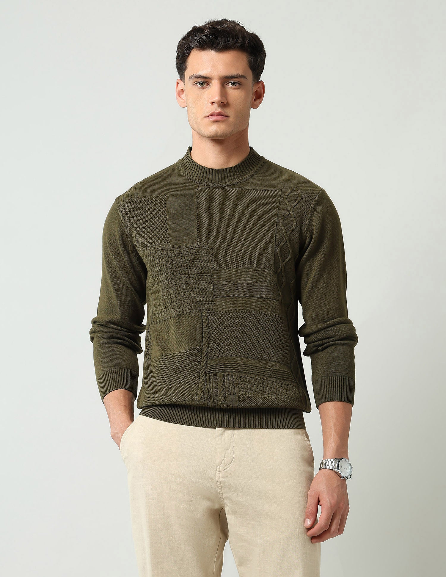 Styled-Edged Modern Slim Fit Textured Sweater