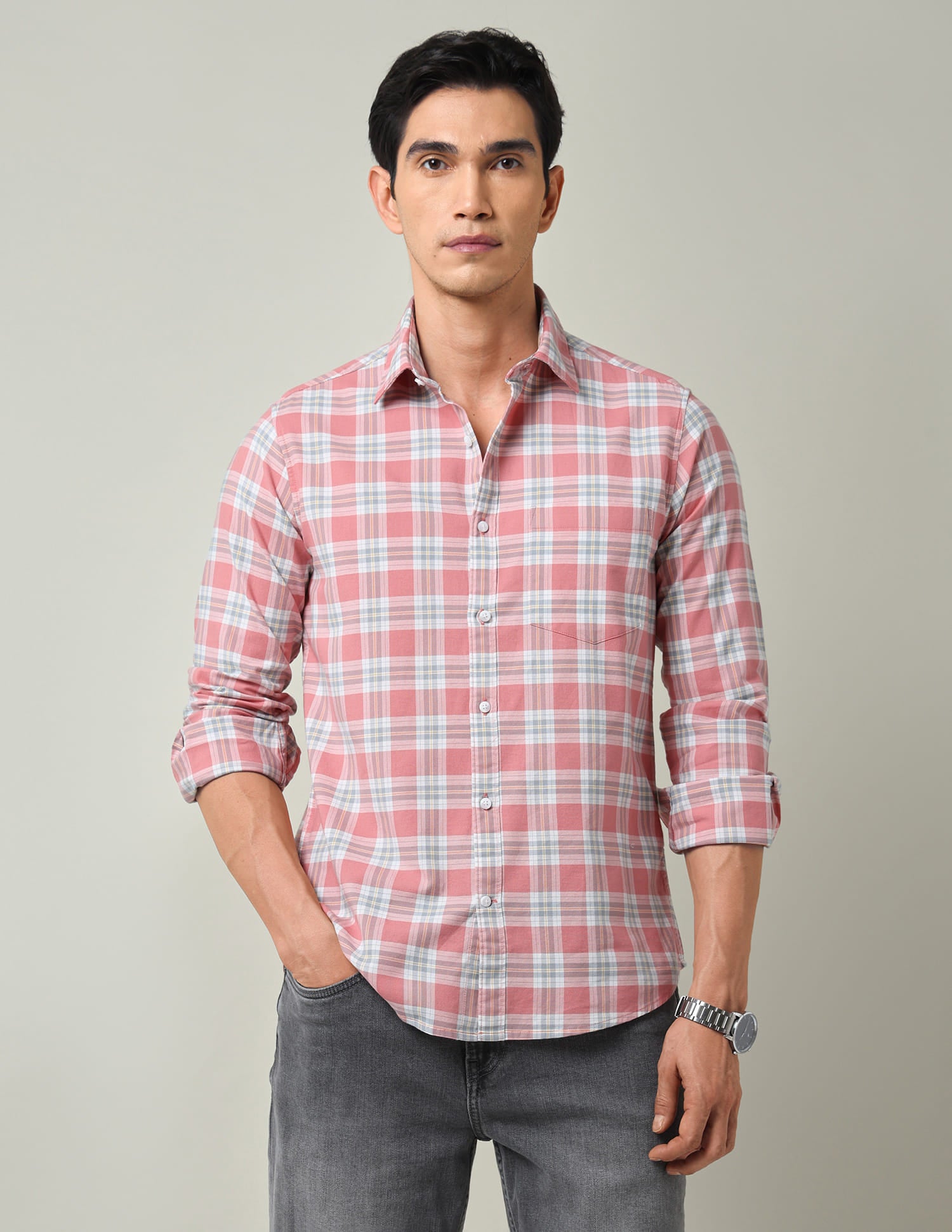 Plaid Checked Slim Fit Oxford Shirt