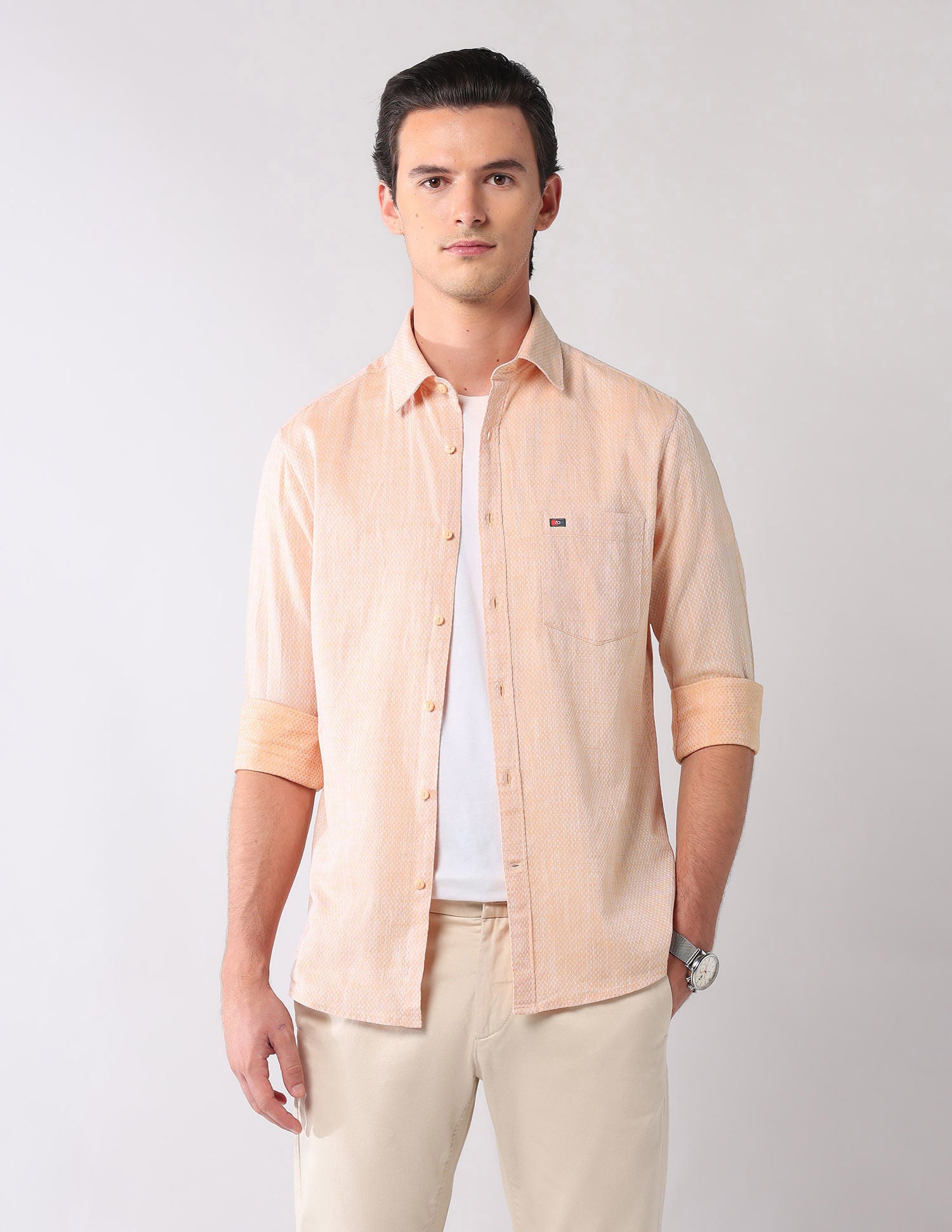 Corporate Ready Modern Slim Fit Self-Design Shirt