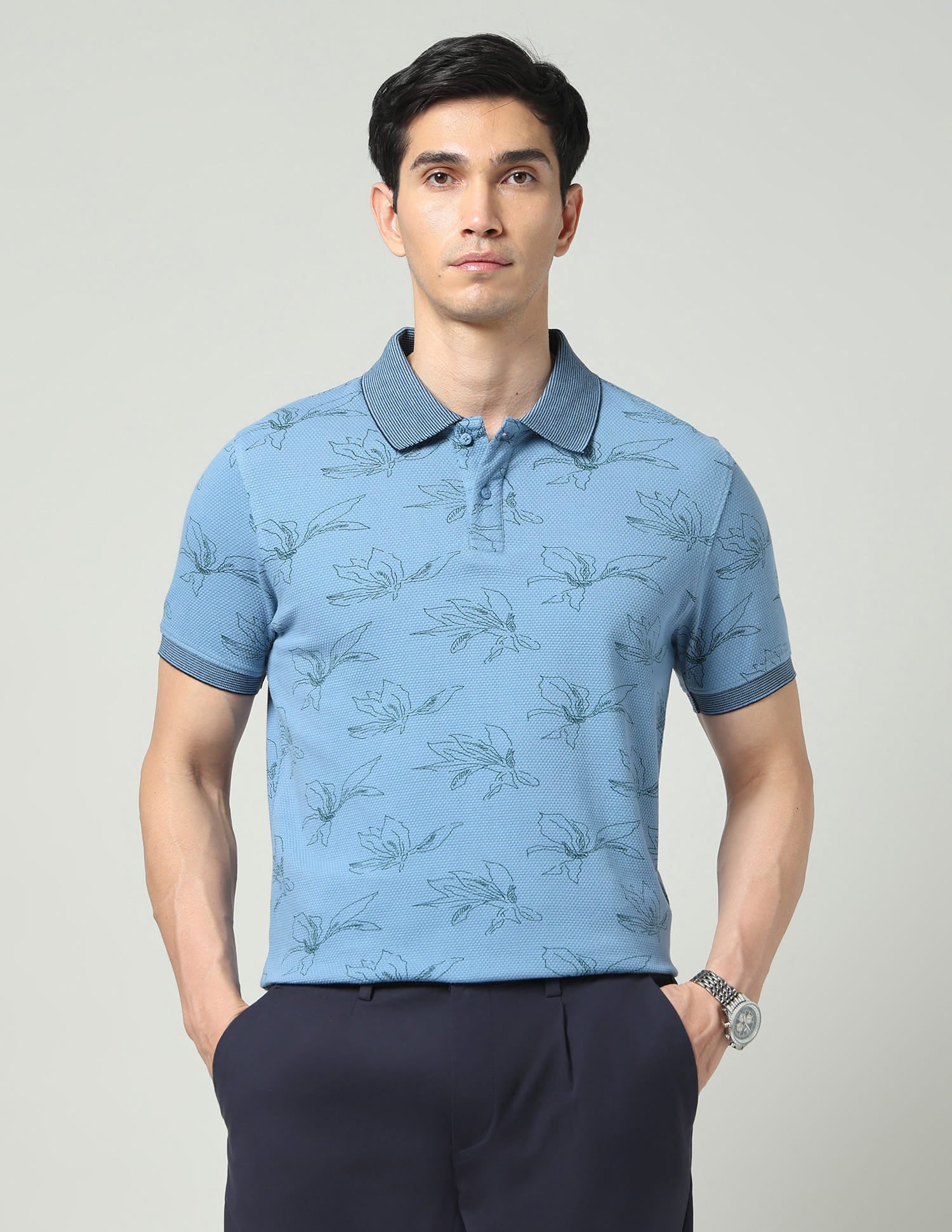 Vogue Fit Floral Printed Slim Fit Polo Shirt