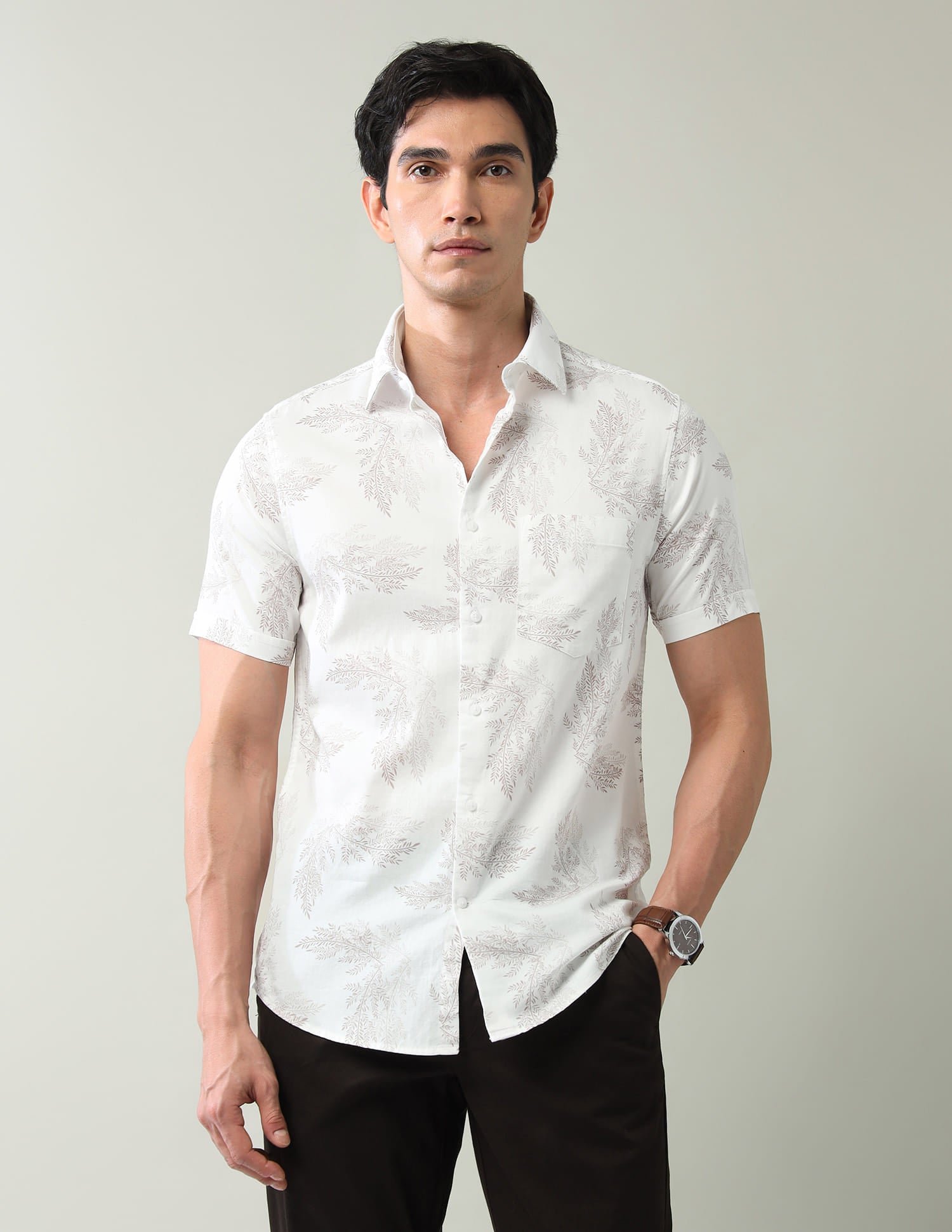 Contemporary Floral Pattern Twill Slim Fit Shirt