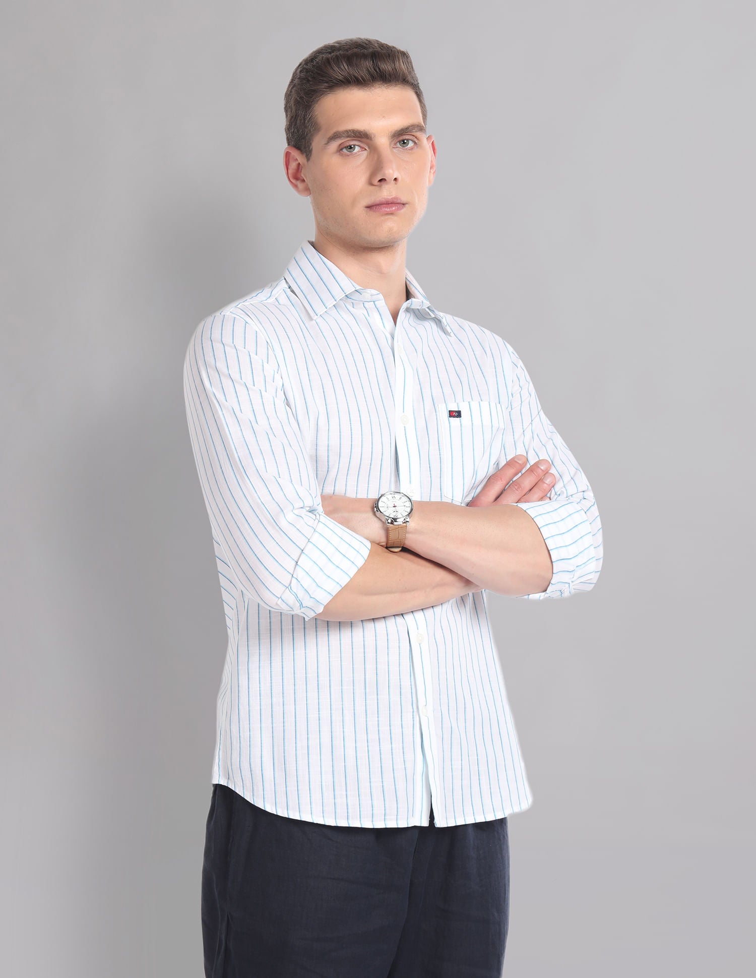 Office Switch Vertical Stripe Cotton Summer Shirt