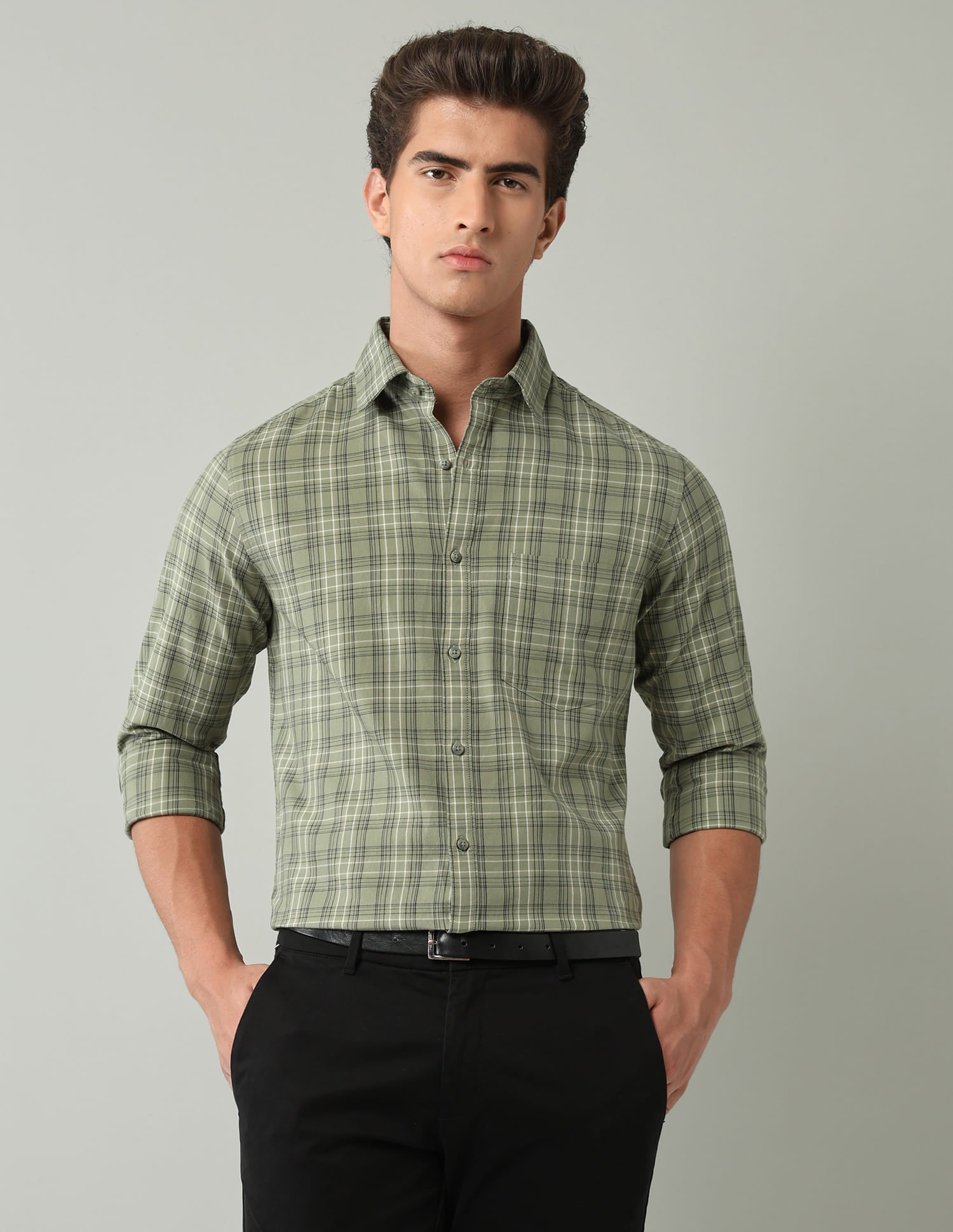 Green Tartan Checked Modern Slim Fit Shirt