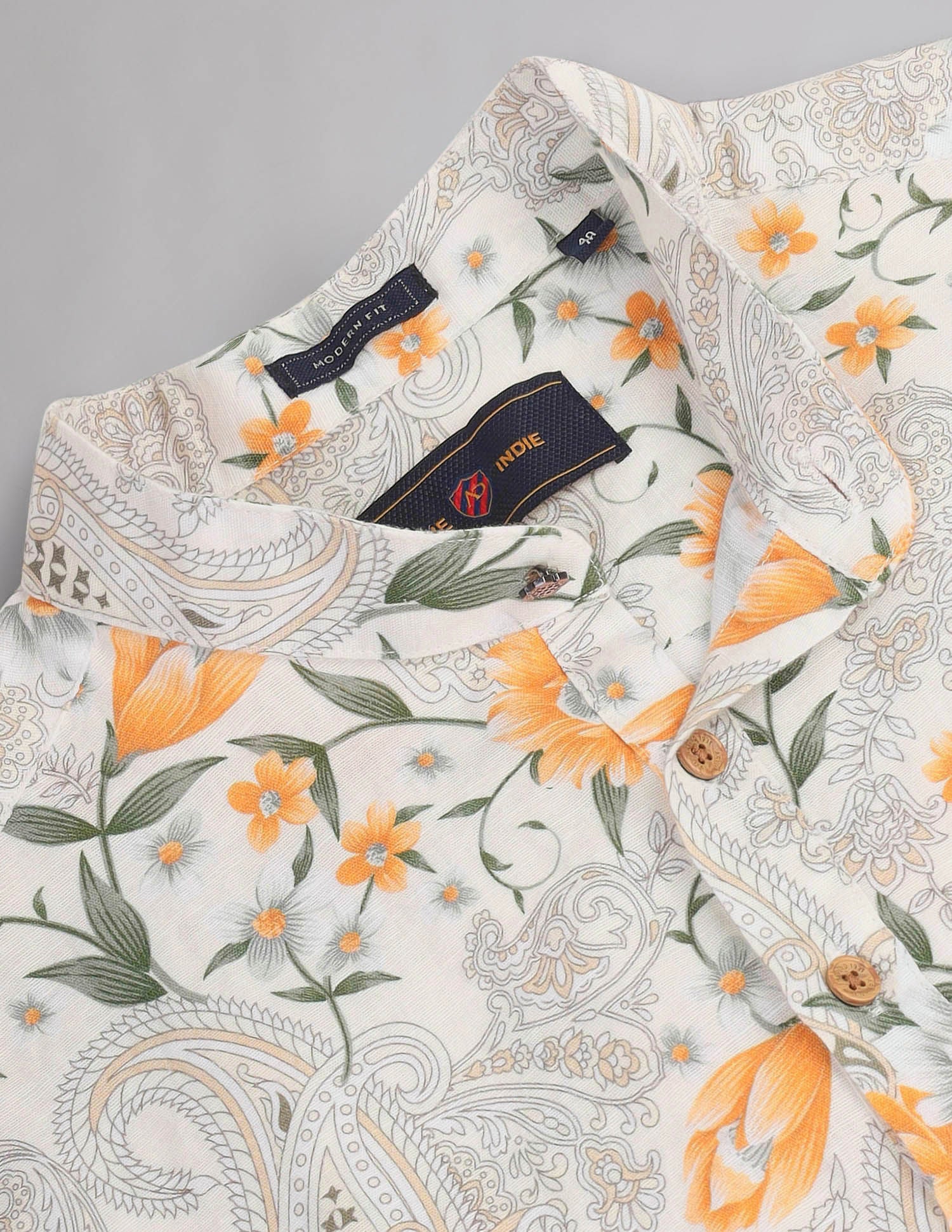 Style-Coded Floral Mandarin Collar Indie Shirt