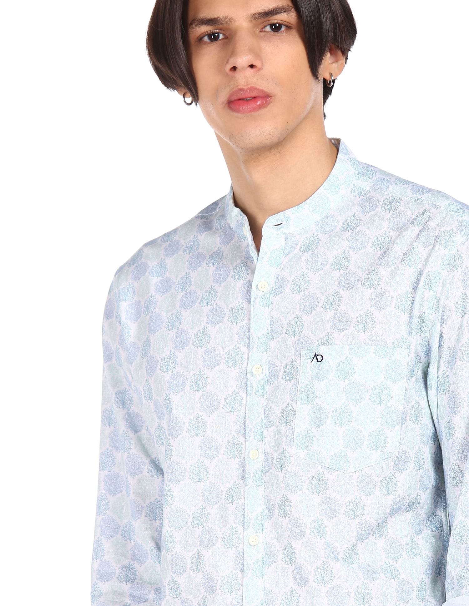 Mandarin Collar Printed Shirt