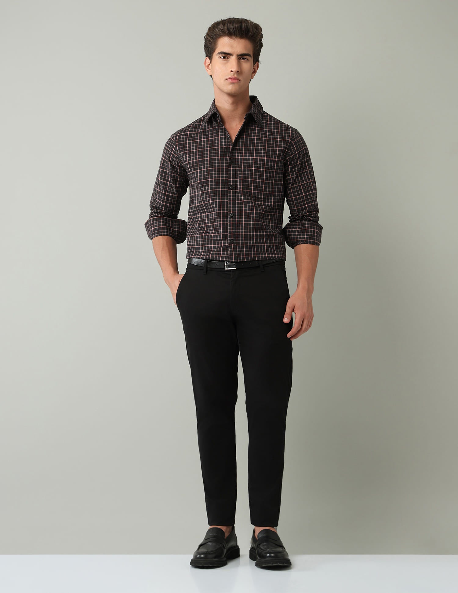 Black Windowpane Checked Modern Slim Fit Shirt