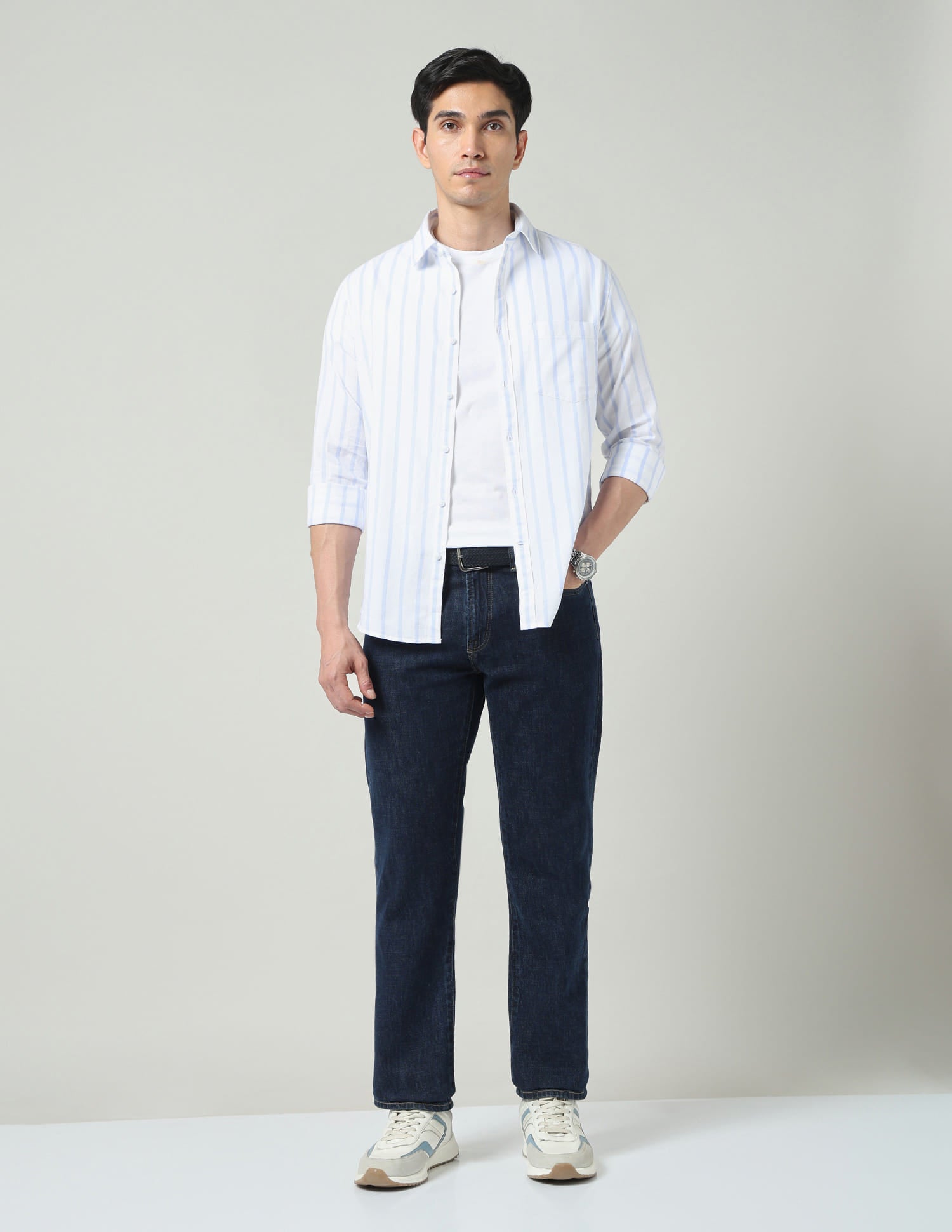 Feather-Light Vertical Striped Comfort Shirt