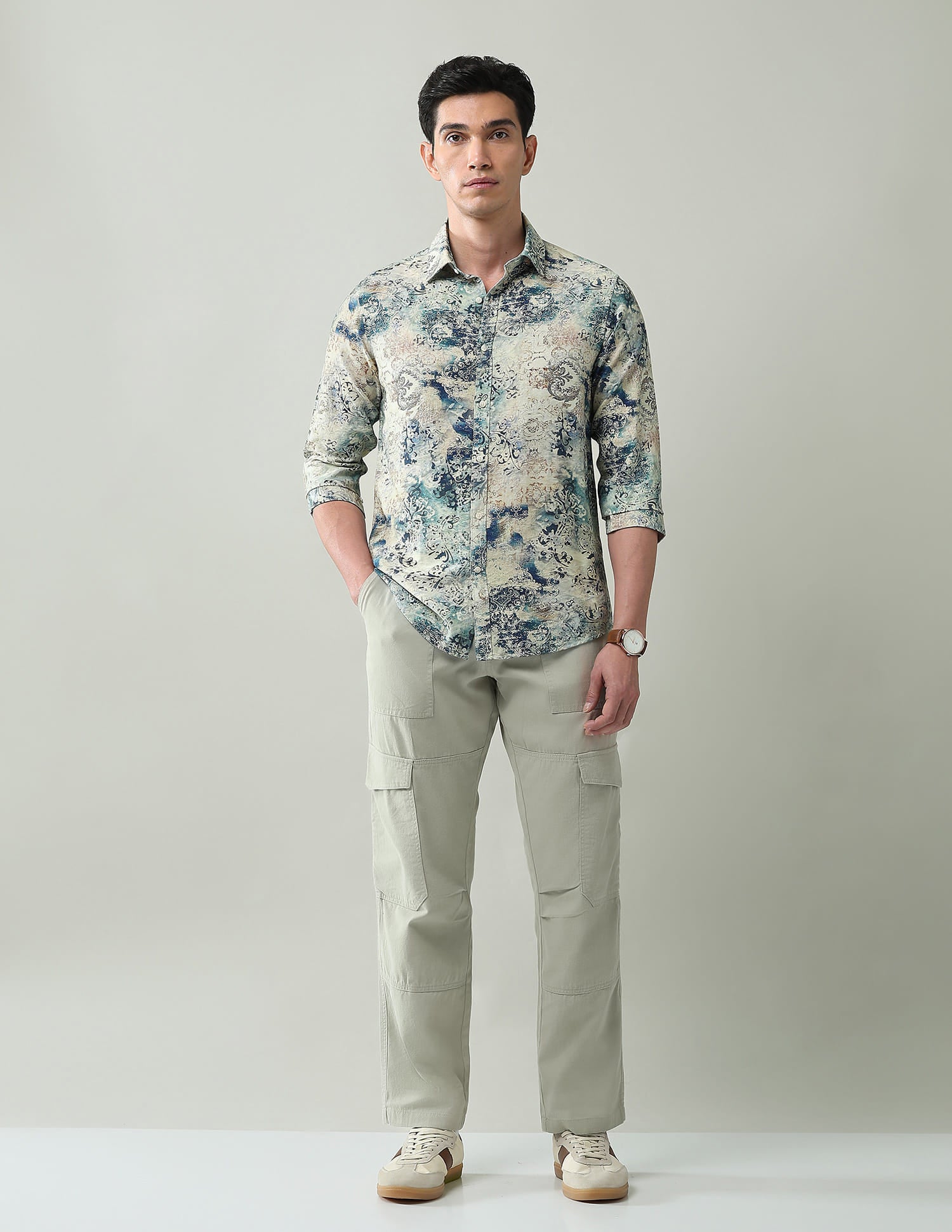 Style Balanced Abstract Printed Slim Fit Dobby Weave Shirt