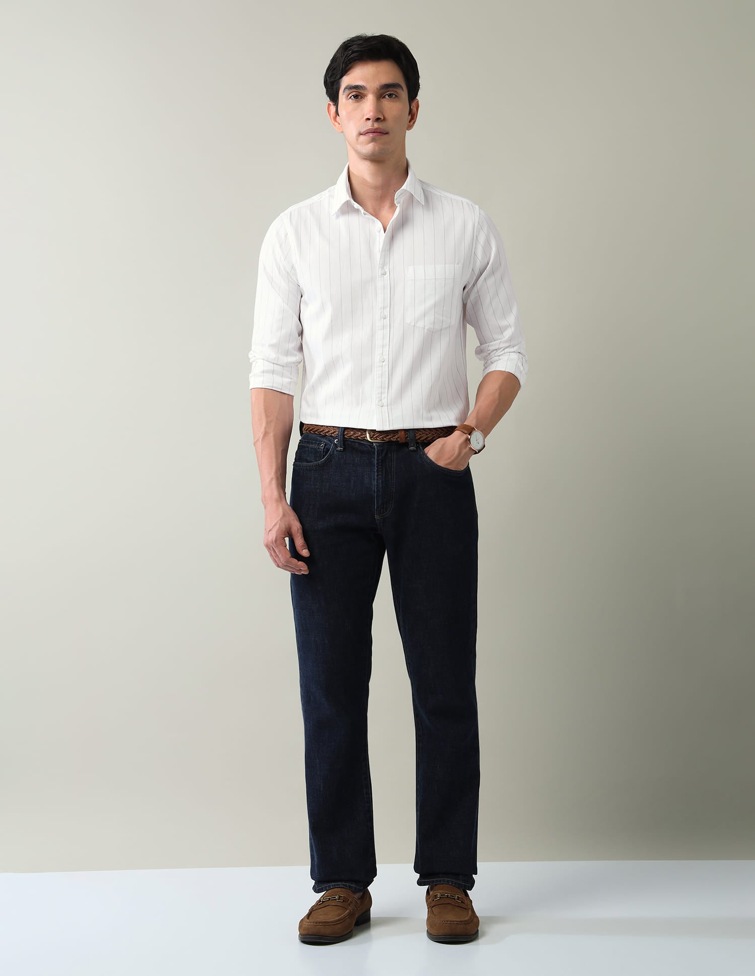 Vertical Striped Twill Slim Fit Shirt