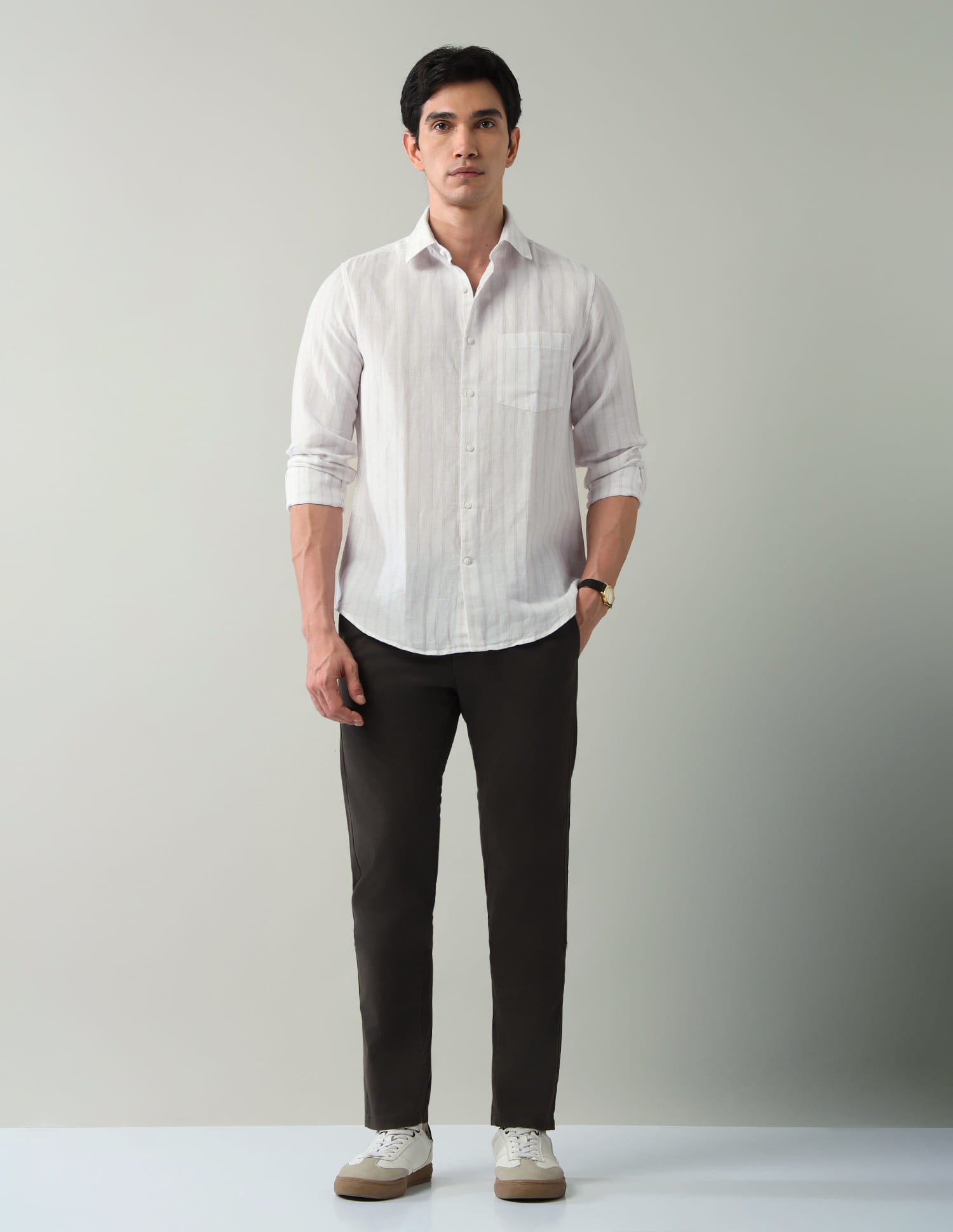 Casual Vertical Striped Twill Slim Fit Shirt