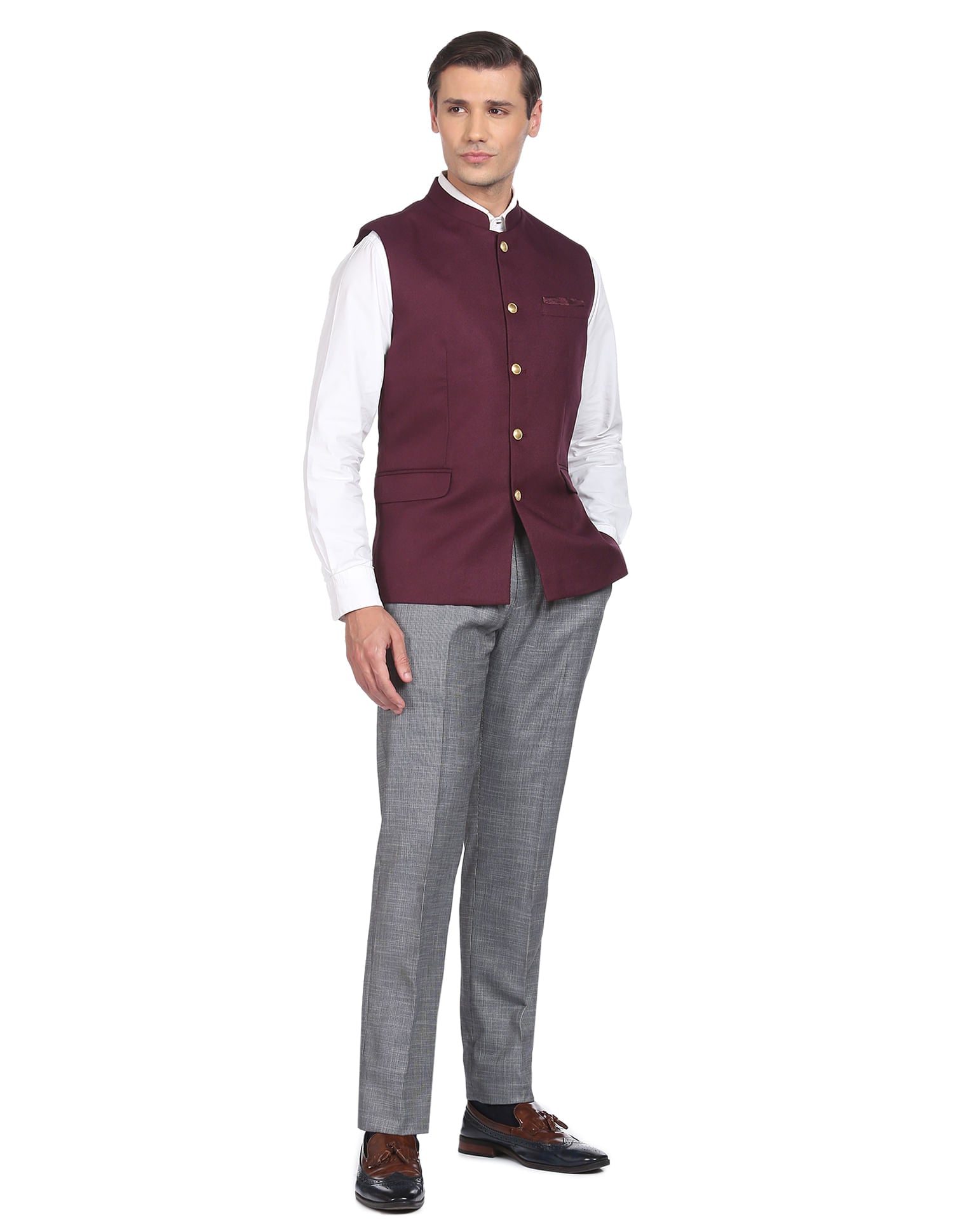 Fashion-Edged Textured Tailored Regular Fit Nehru Jacket