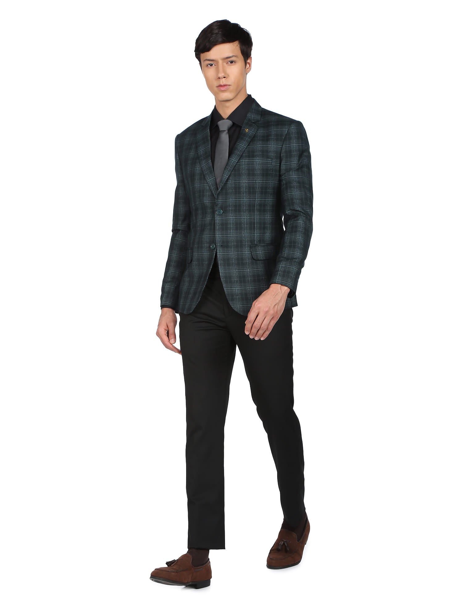 Patterned Weave Tartan Check Formal Blazer