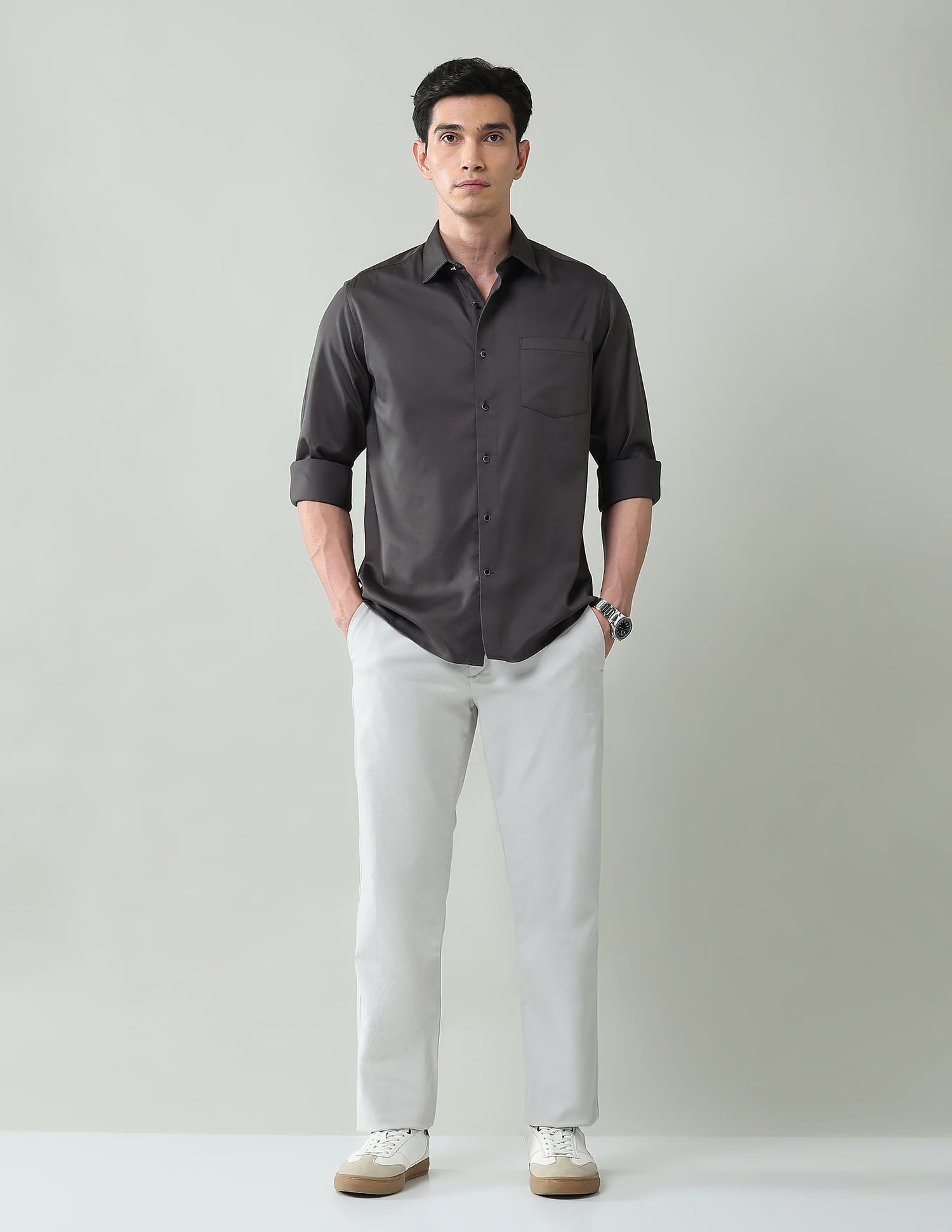 Vogue Vault Solid Slim Fit Satin Shirt
