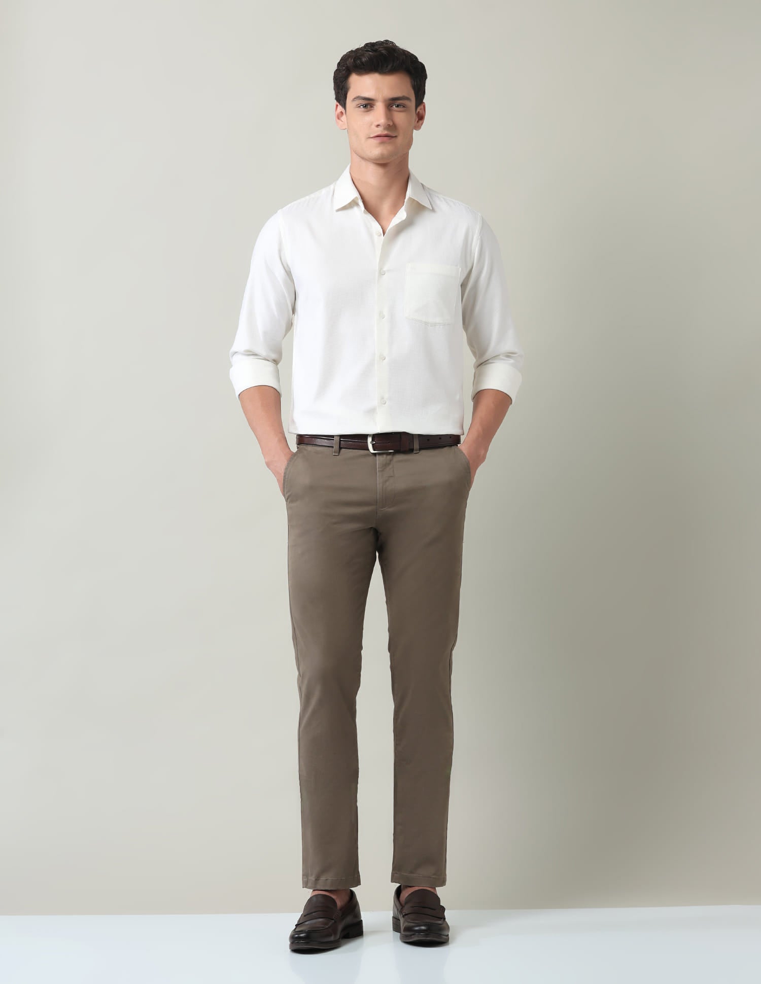 Work Essentials Solid Slim Fit Dobby Trousers