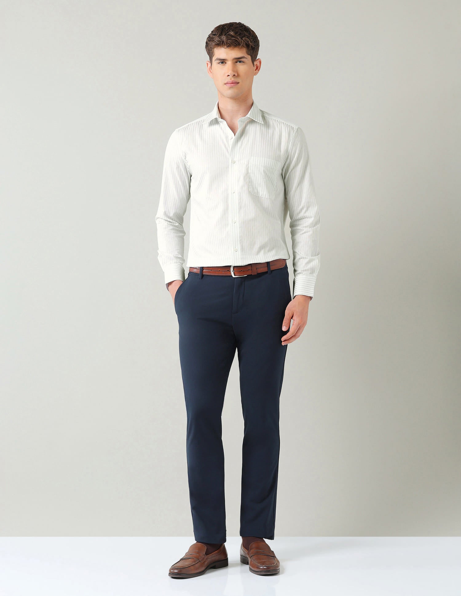 Vertical Striped Dobby Weave Regular Fit Shirt