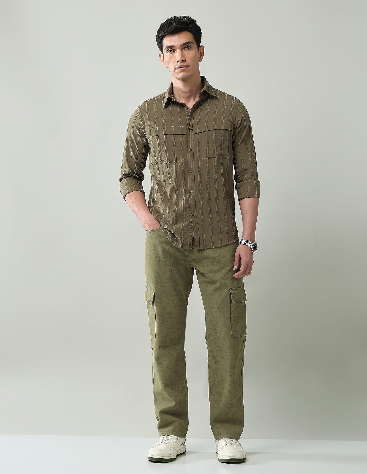 Noir Luxe Vertical Striped Slim Fit Dobby Weave Shirt