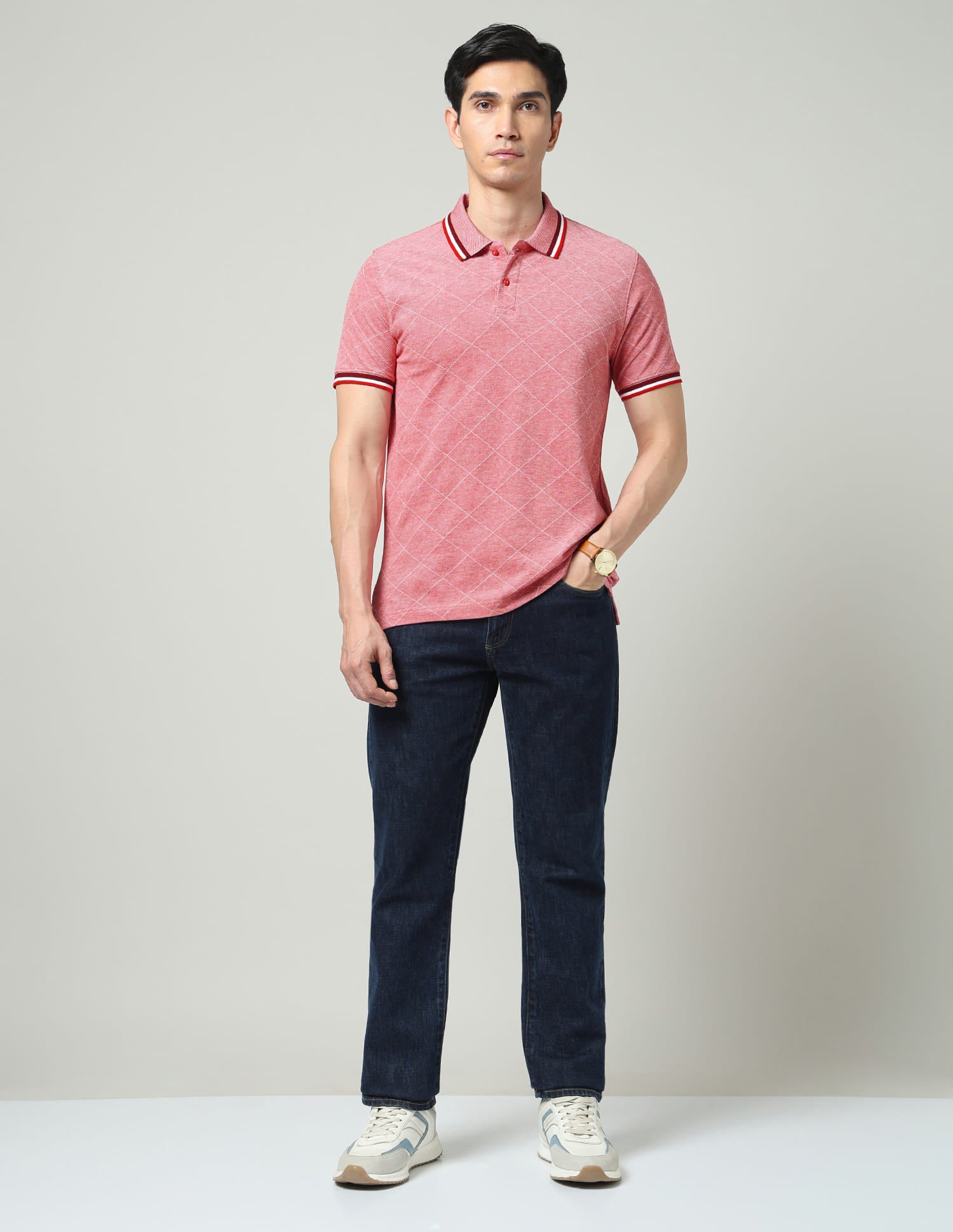 Vintage Cool Geometric Print Slim Fit Polo Shirt