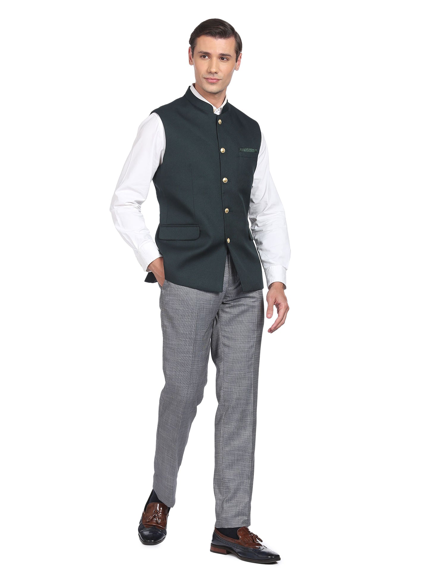 Fashion-Edged Textured Tailored Regular Fit Nehru Jacket