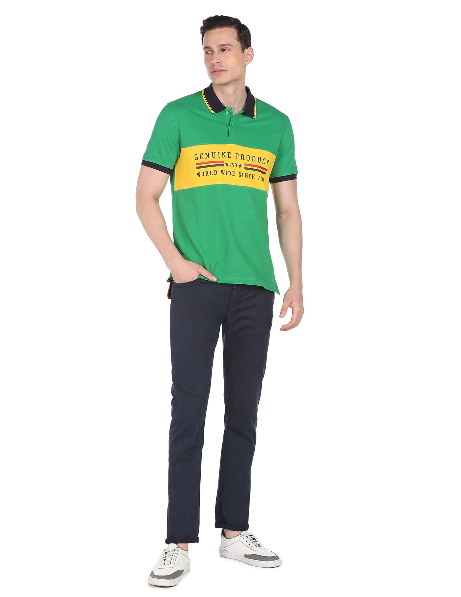 Regular Cotton Colour Block Polo Shirt