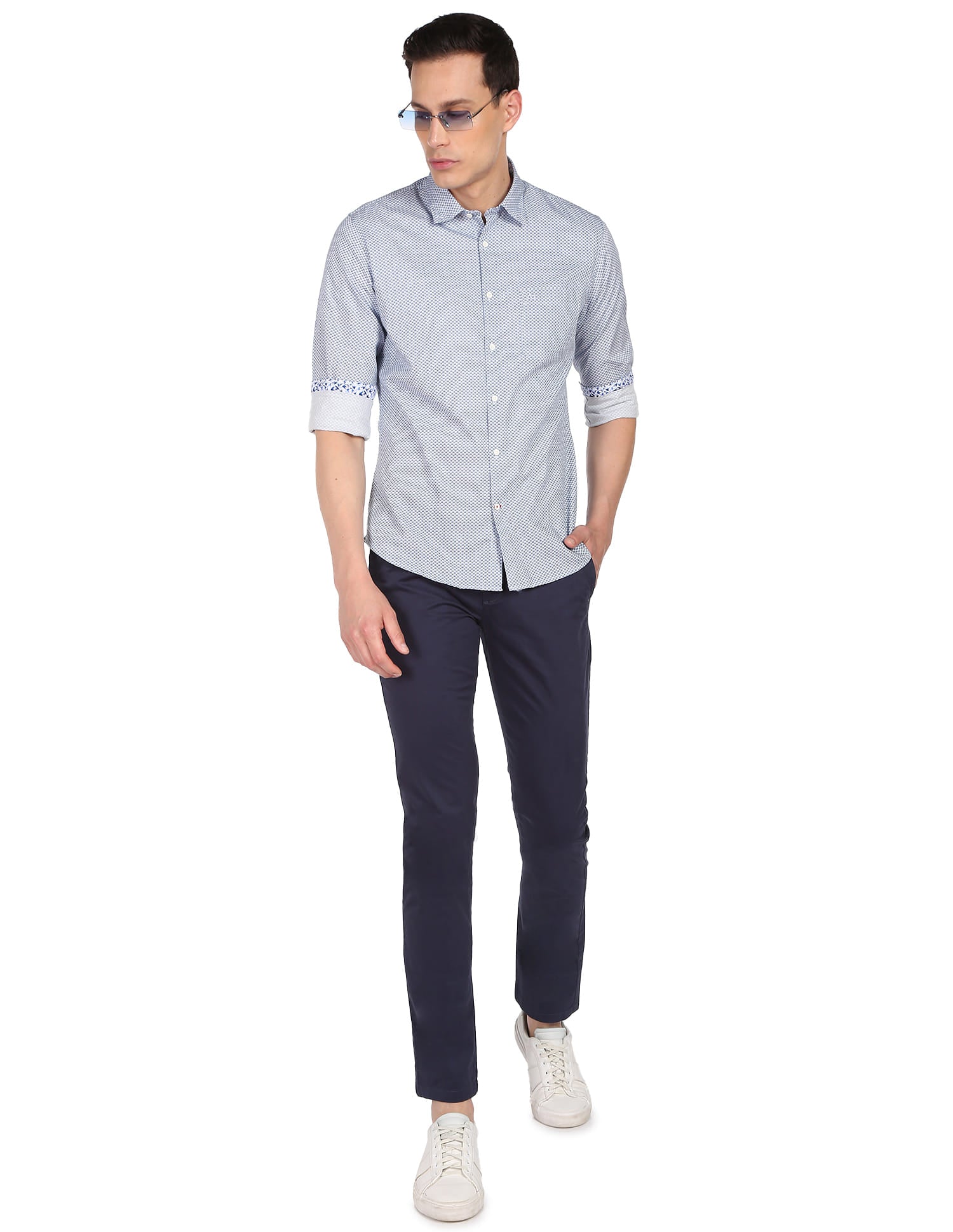 Slim Fit Flat Front Solid Casual Chinos