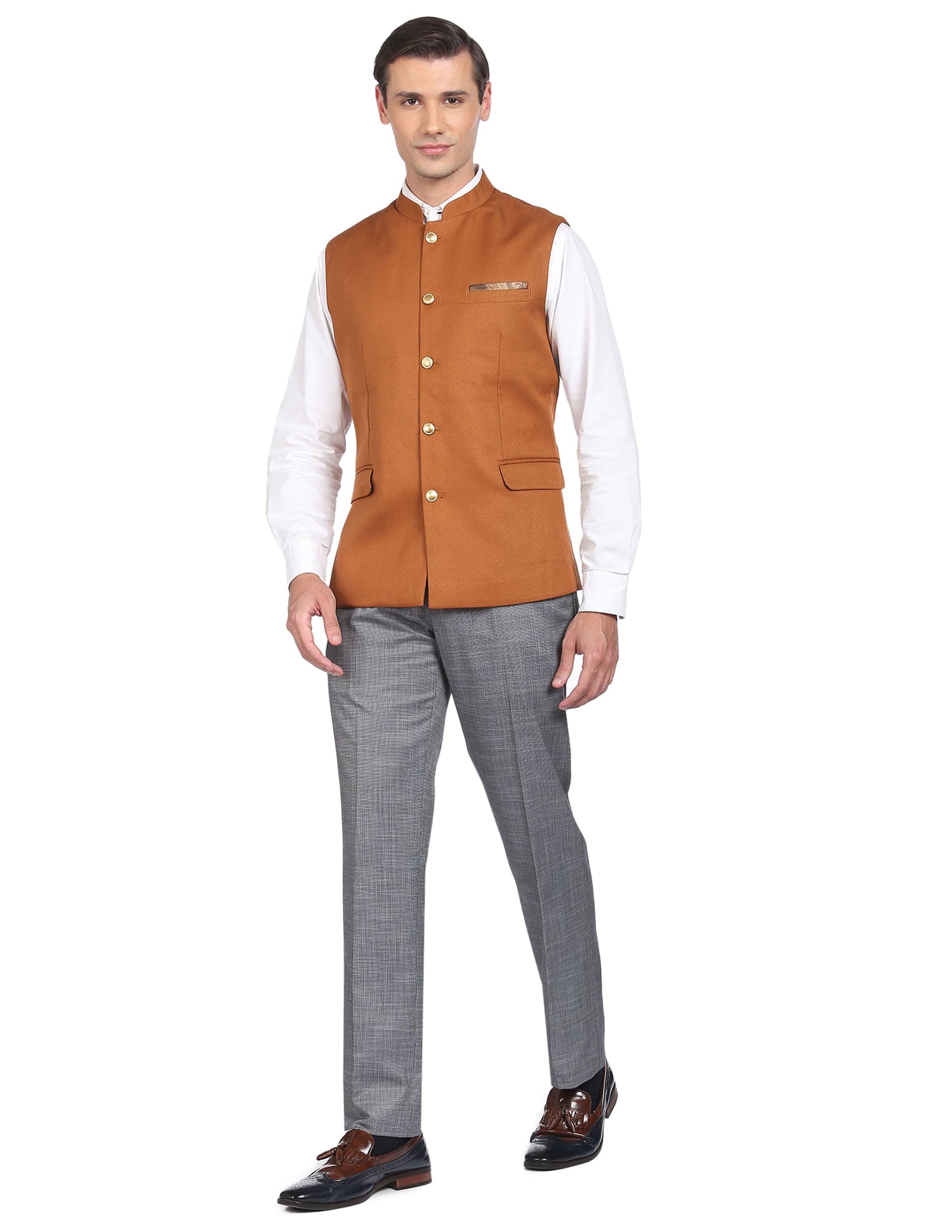 Fashion-Edged Textured Tailored Regular Fit Nehru Jacket