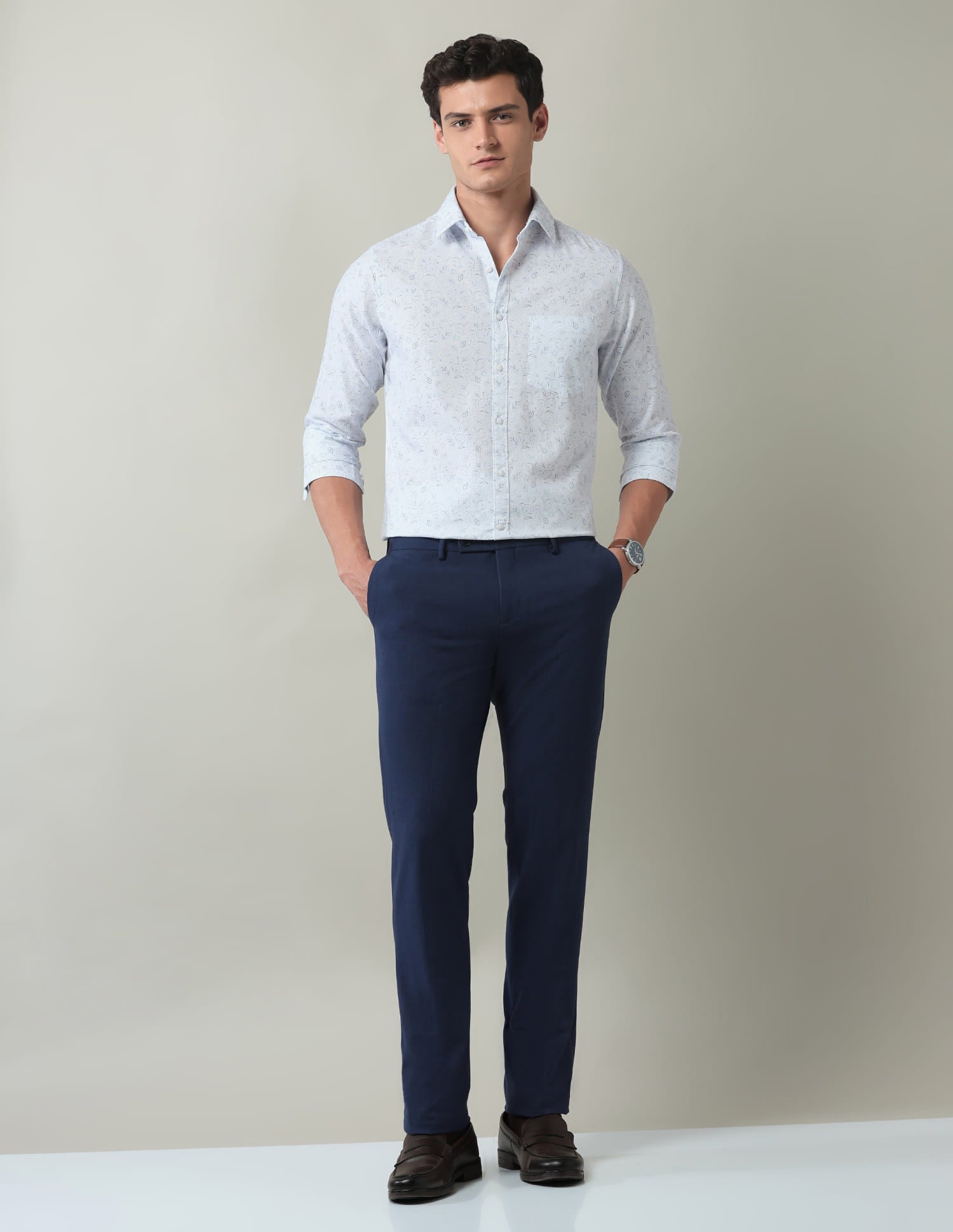 Floral Printed Slim Fit Dobby Shirt
