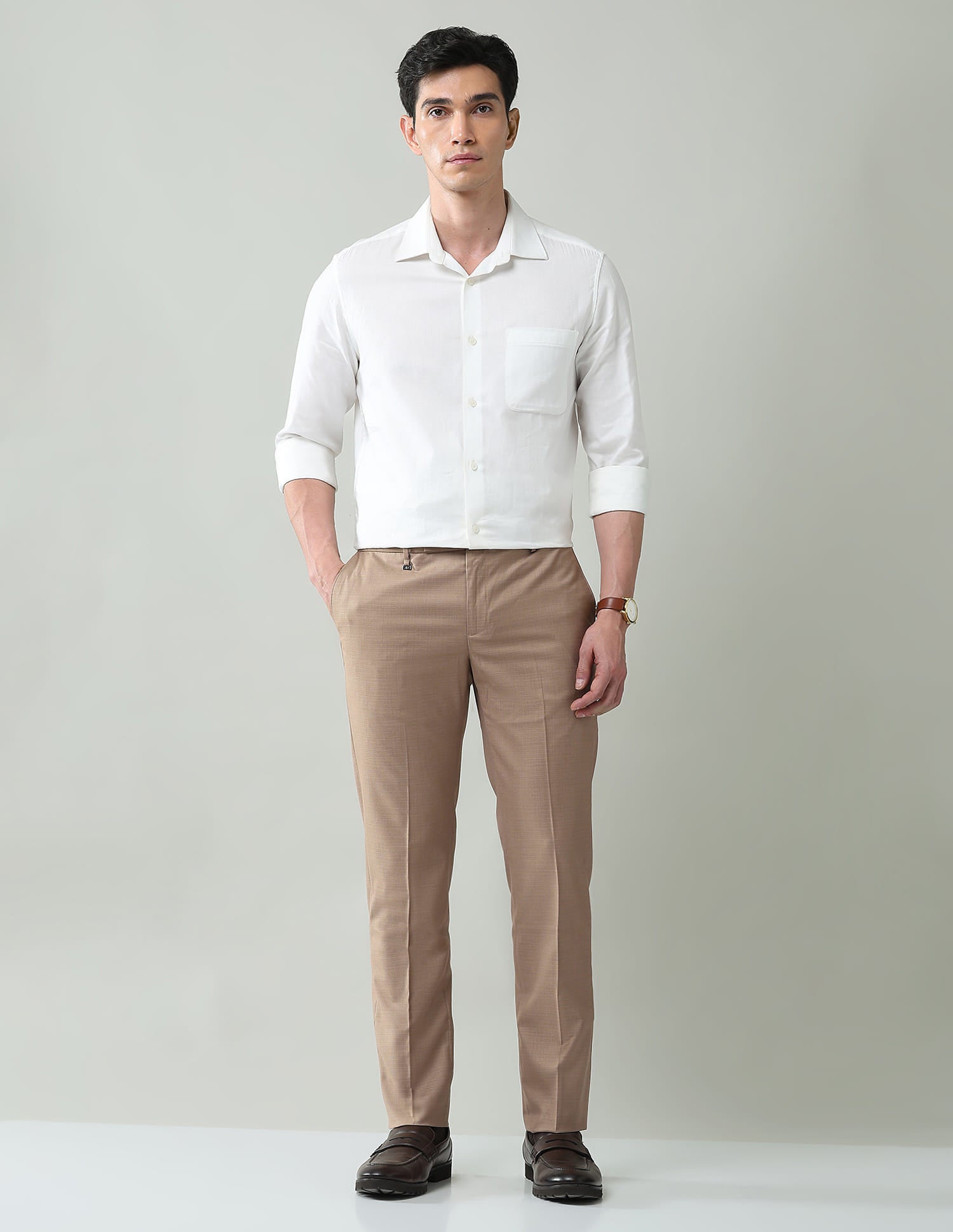 Solid Mid Rise Regular Fit Trousers