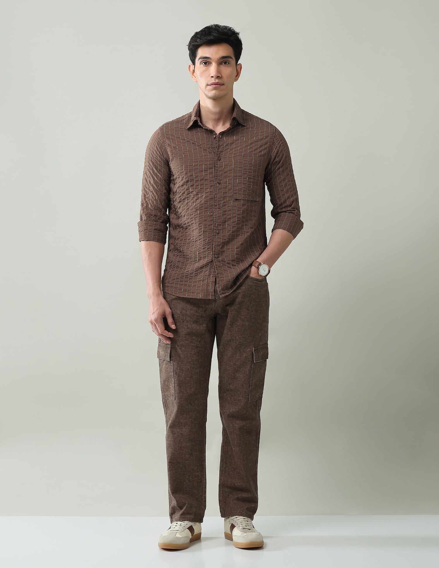 Noir Luxe Vertical Striped Slim Fit Dobby Weave Shirt