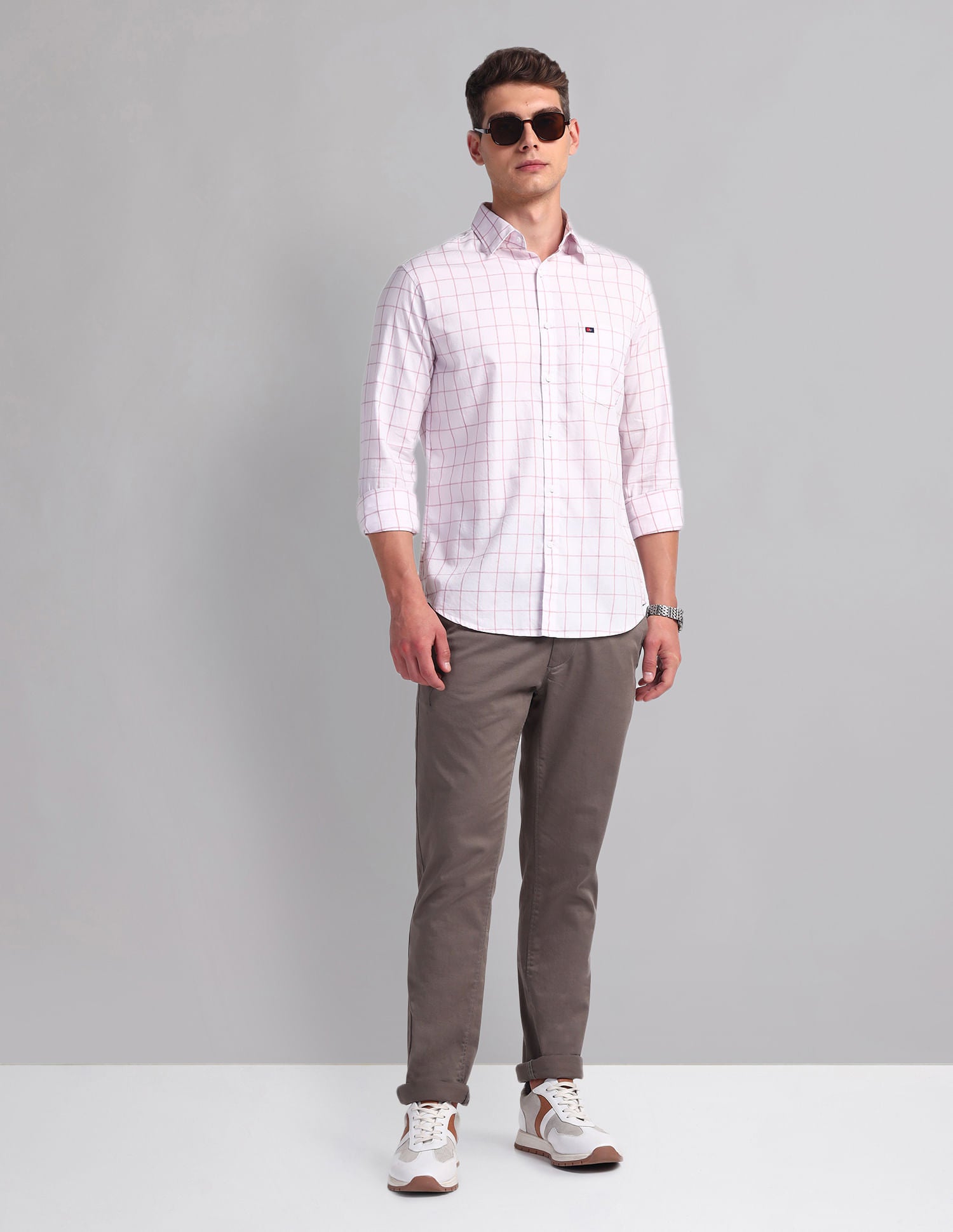 Office essential Windowpane Check Cotton Shirt