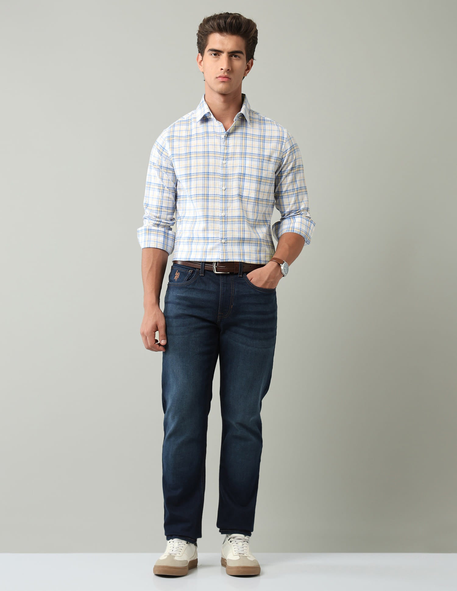 Blue Tartan Checked Modern Slim Fit Shirt