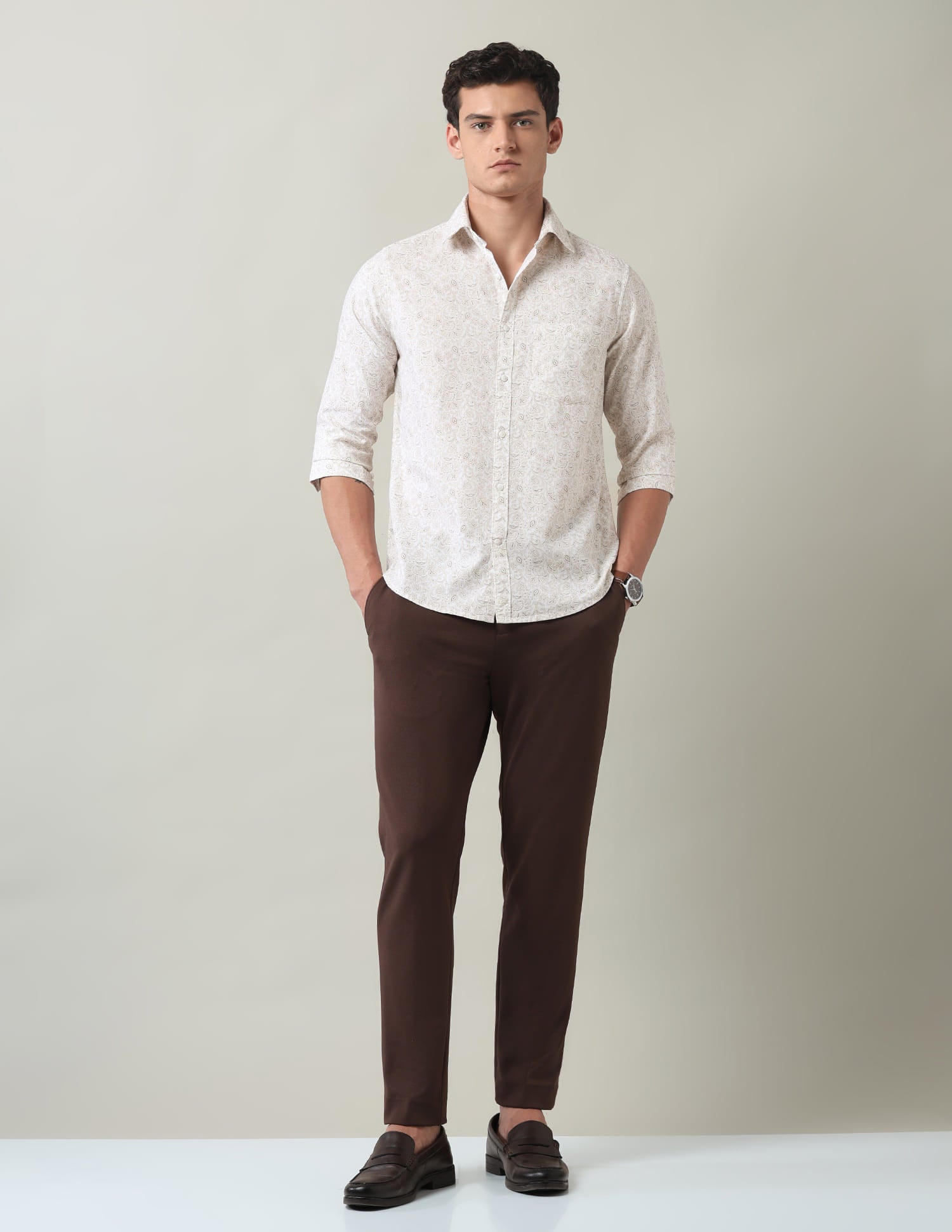 Floral Printed Slim Fit Dobby Shirt