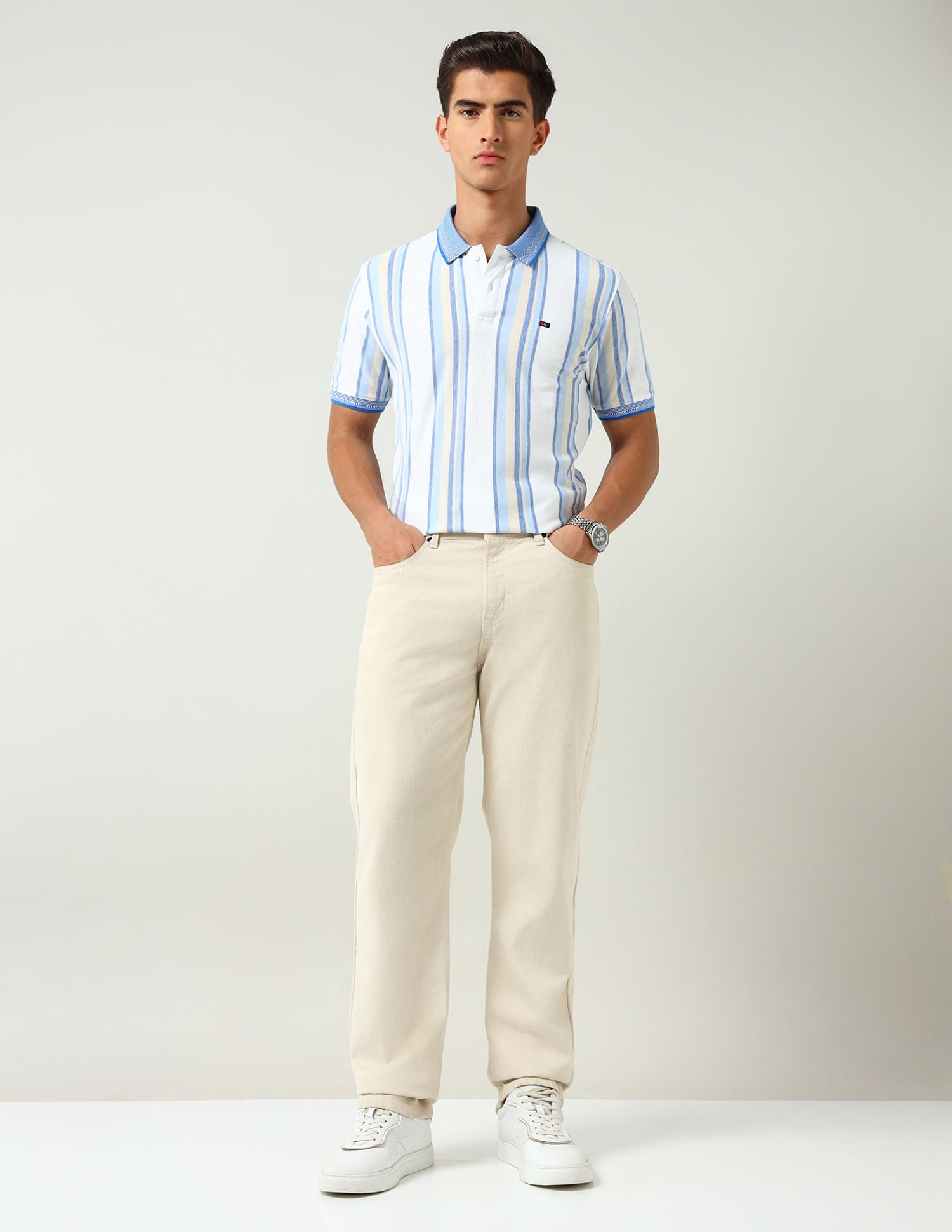 Infinite Vogue Modern Slim Fit Vertical Striped Polo Shirt