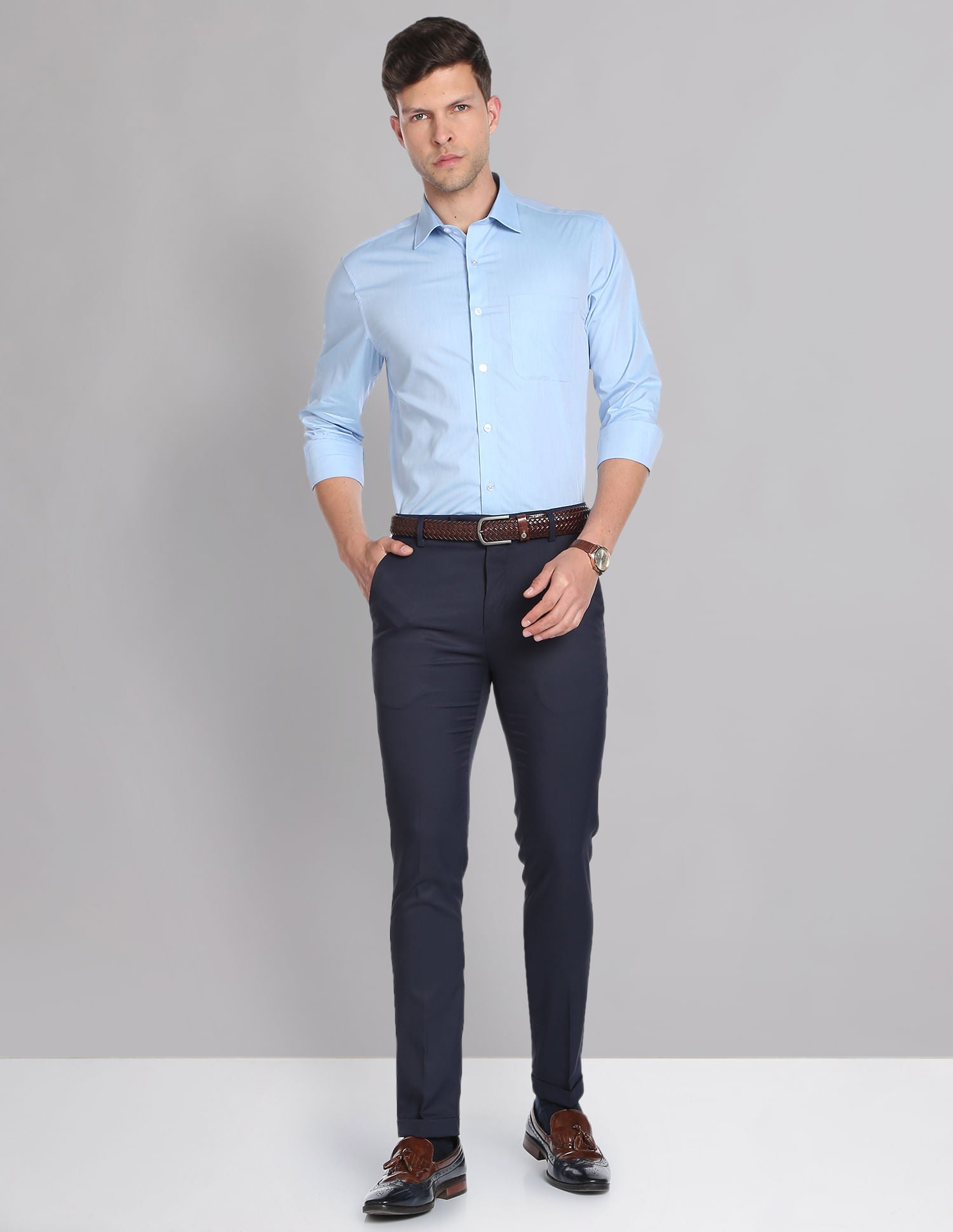 Power Heritage Solid Cotton Formal Shirt with Cutaway Collar
