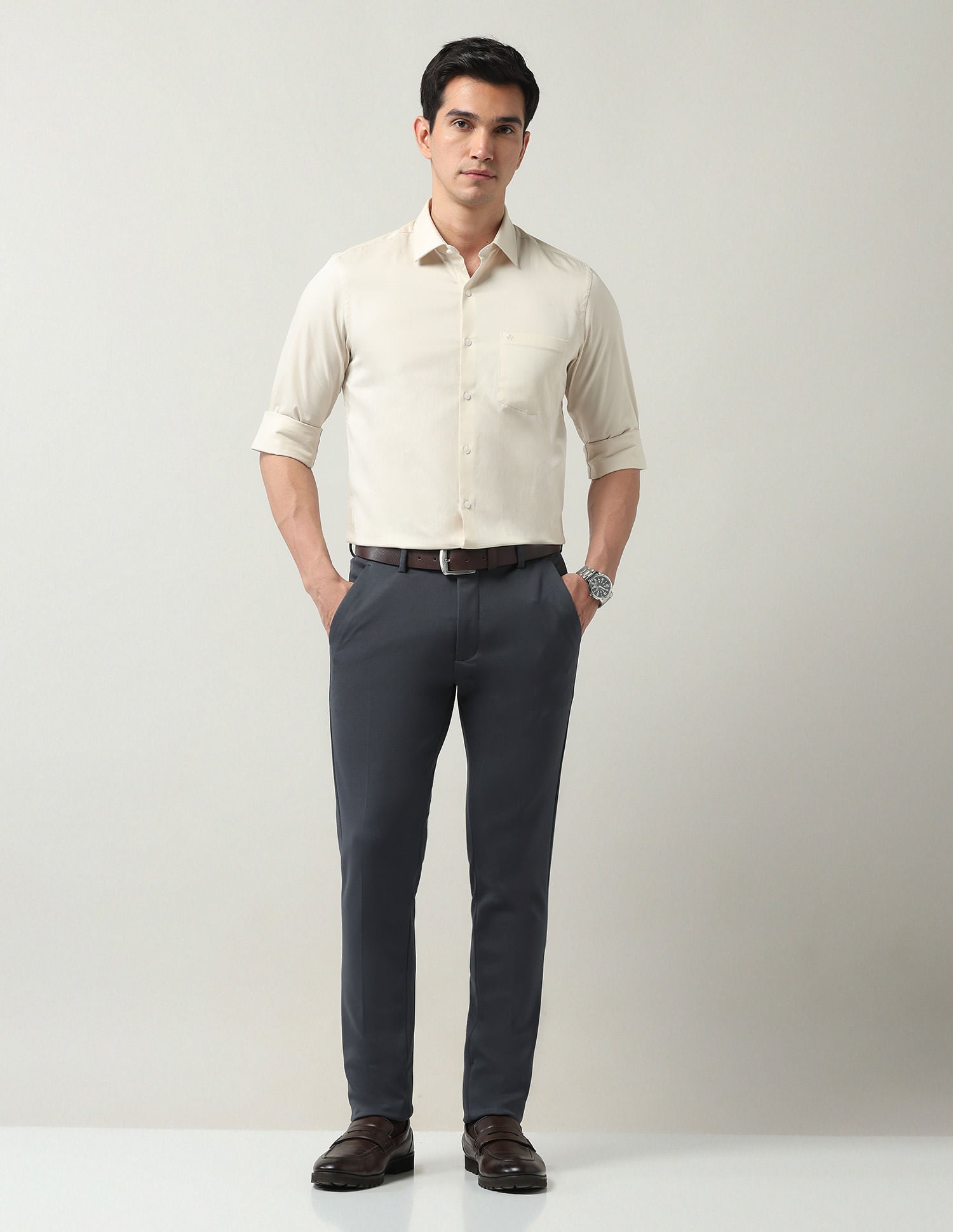 Elevated Daily Wear Slim Fit Solid Trousers