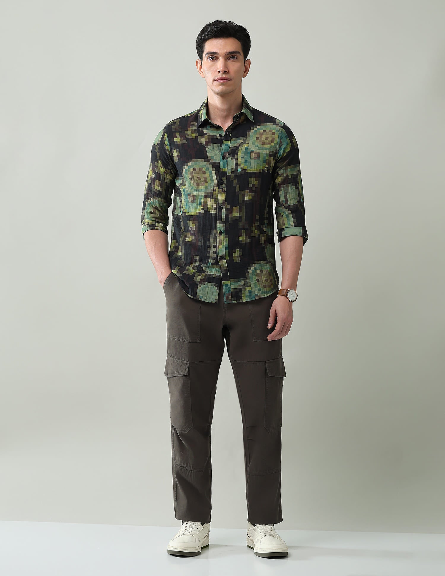 Style Balanced Abstract Printed Slim Fit Dobby Weave Shirt