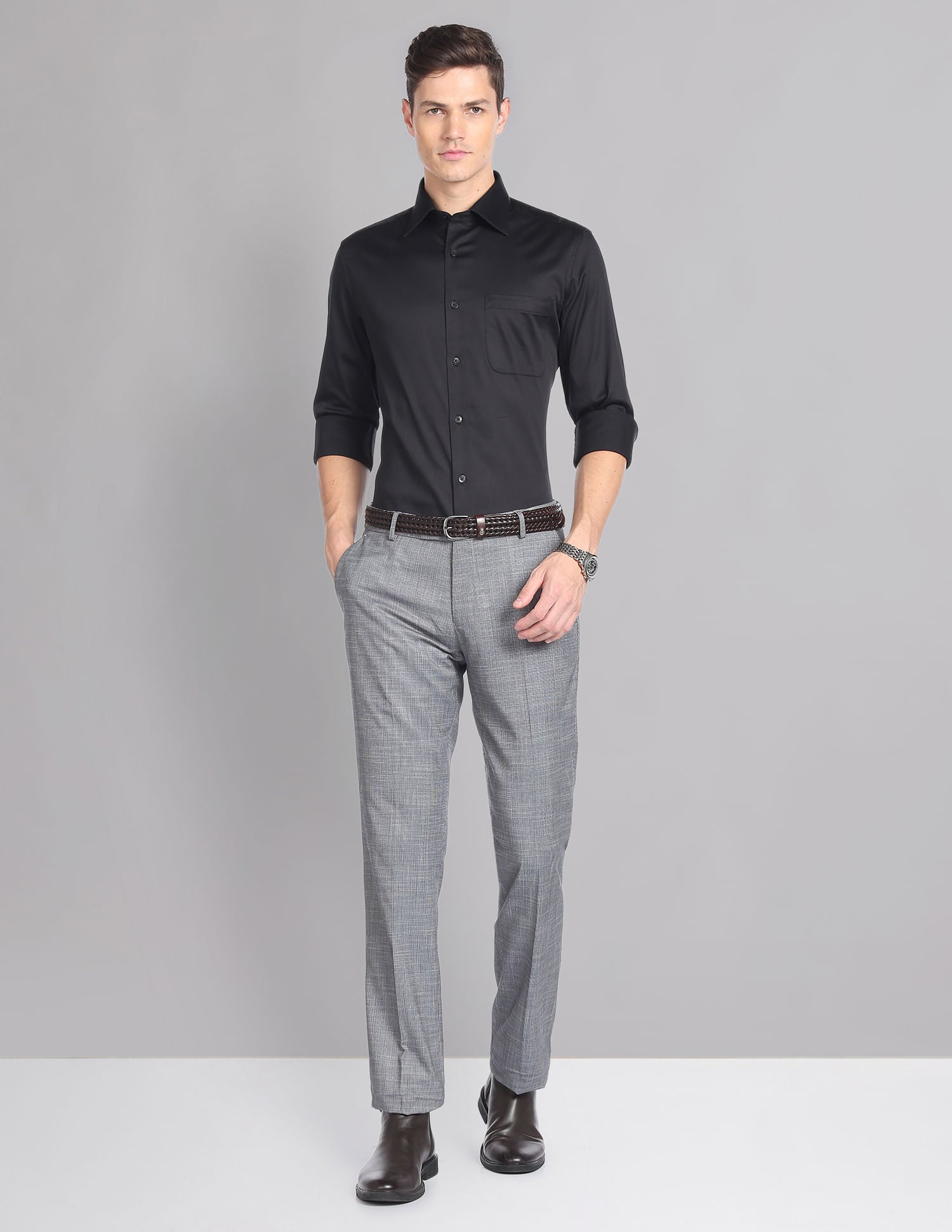 Stylish Cutaway Collar Solid Satin Formal Shirt