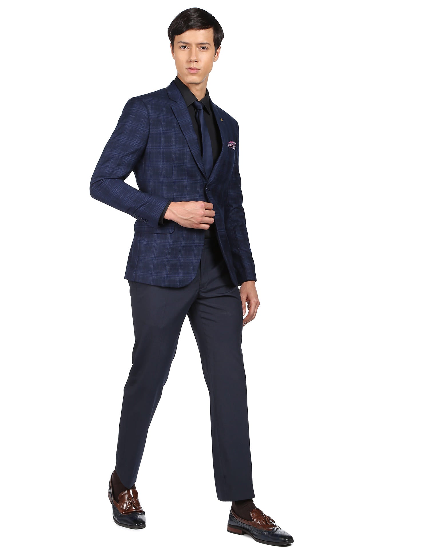 Patterned Weave Tartan Check Formal Blazer
