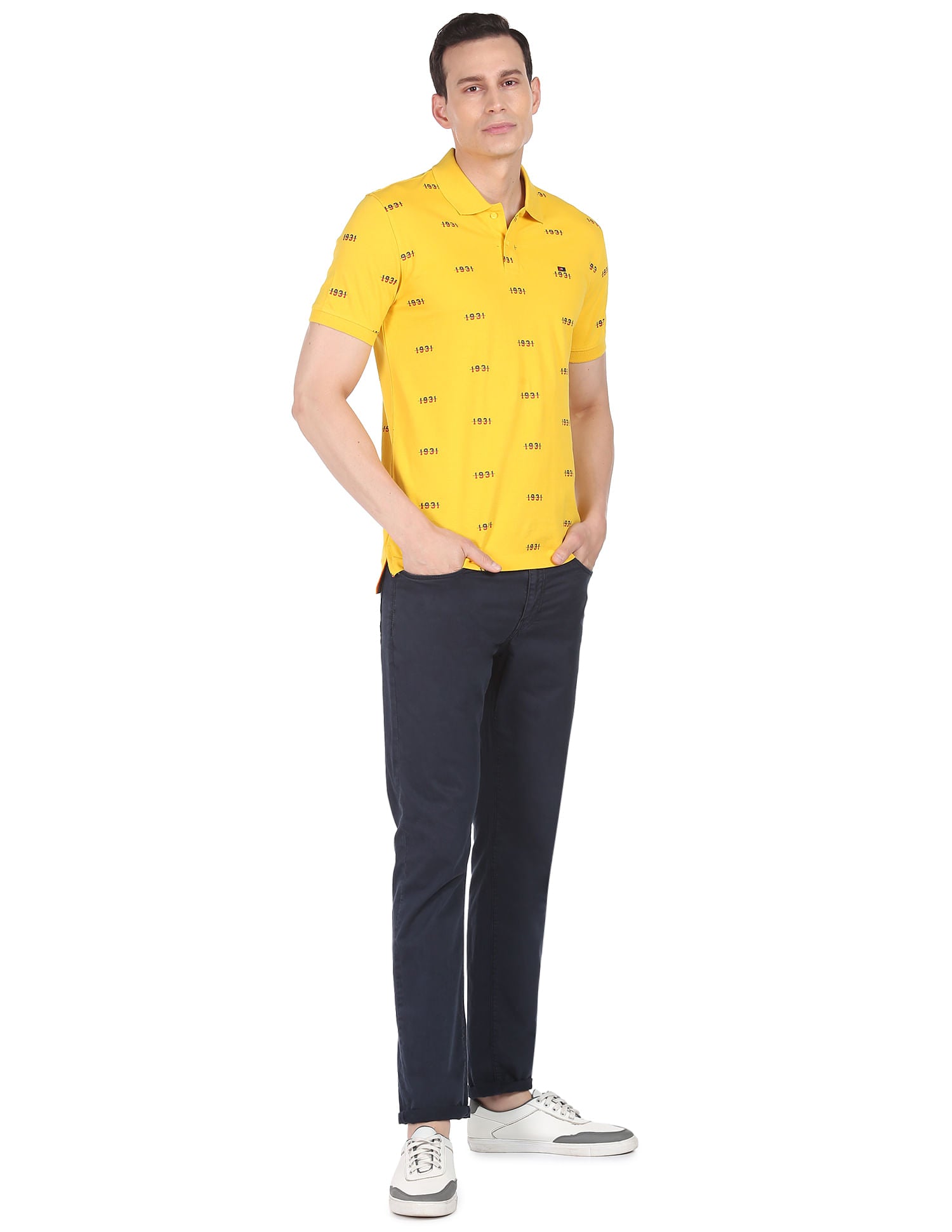Urban Cool Typography Print Cotton Polo Shirt